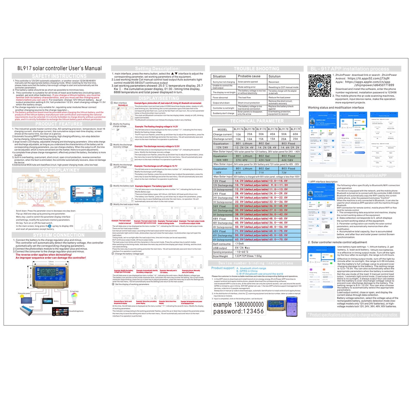 30A/40A/50A/60A MPPT Bluetooth APP contrôleur de Charge solaire chargeur 12V-60V or