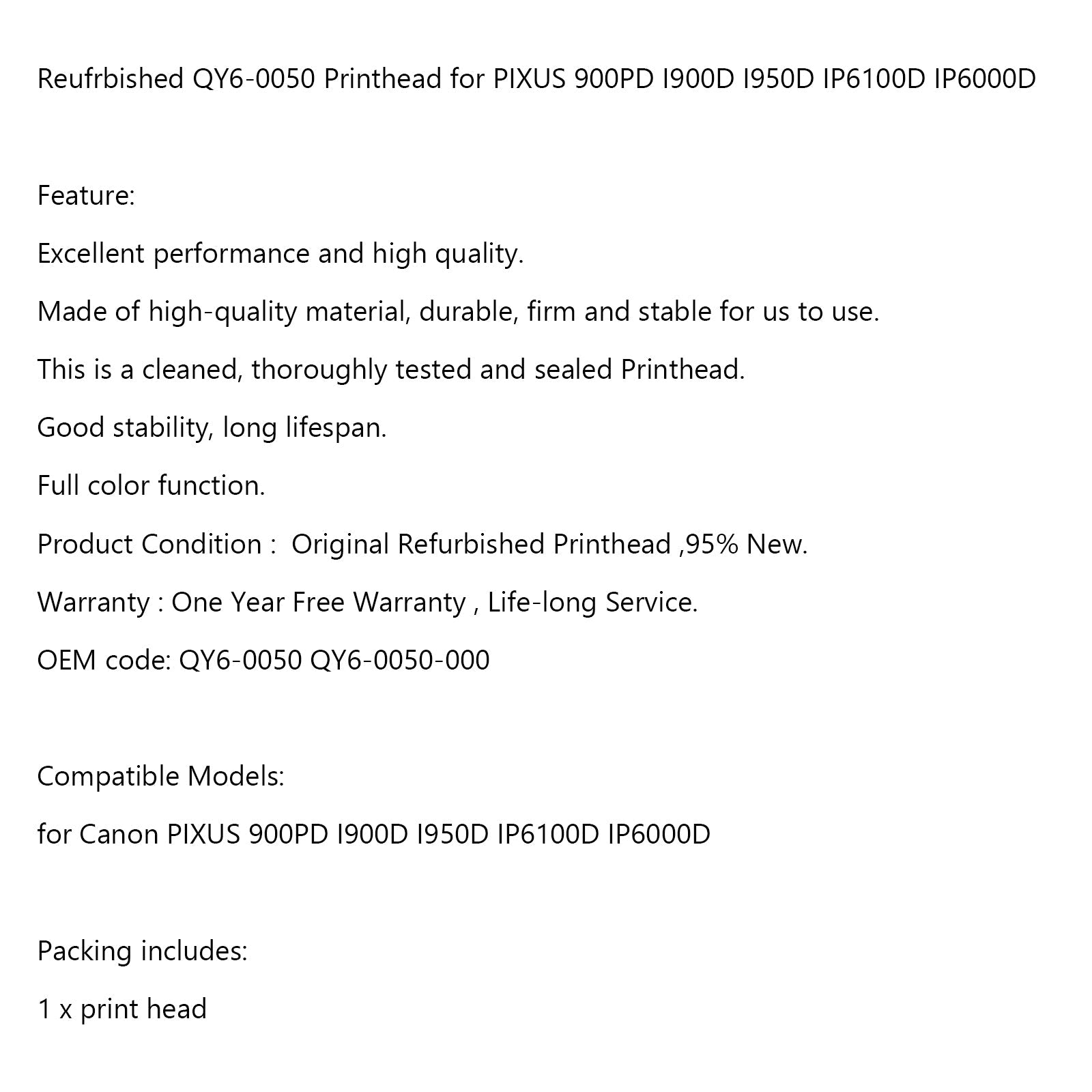 Cabezal de impresión de impresora de repuesto QY6-0050 para Canon 900PD I900D I950D IP6100D IP6000D