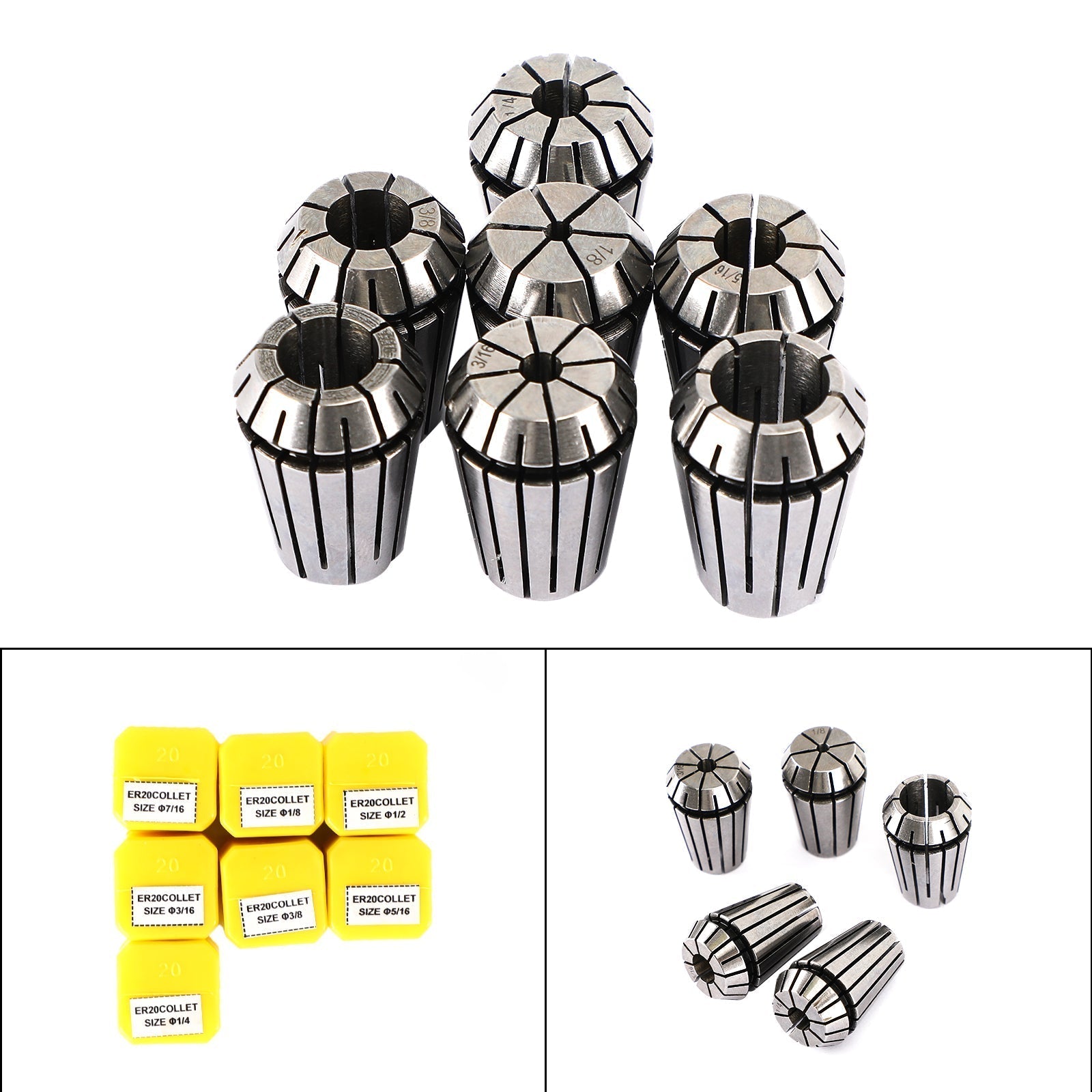 7pcs ER20 Spring Collet Set for CNC Milling dreiebenk verktøy Graveringsmaskinstål