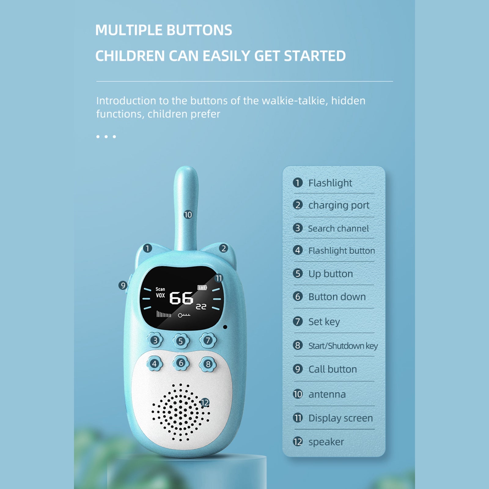 2-pack kinderwalkie-talkies 22-kanaals 2-weg radio 3 km bereik handheld origineel