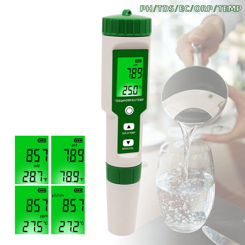 5 in 1 Digital PH TDS EC ORP Temperature Water Quality Tester Meter Test Tool
