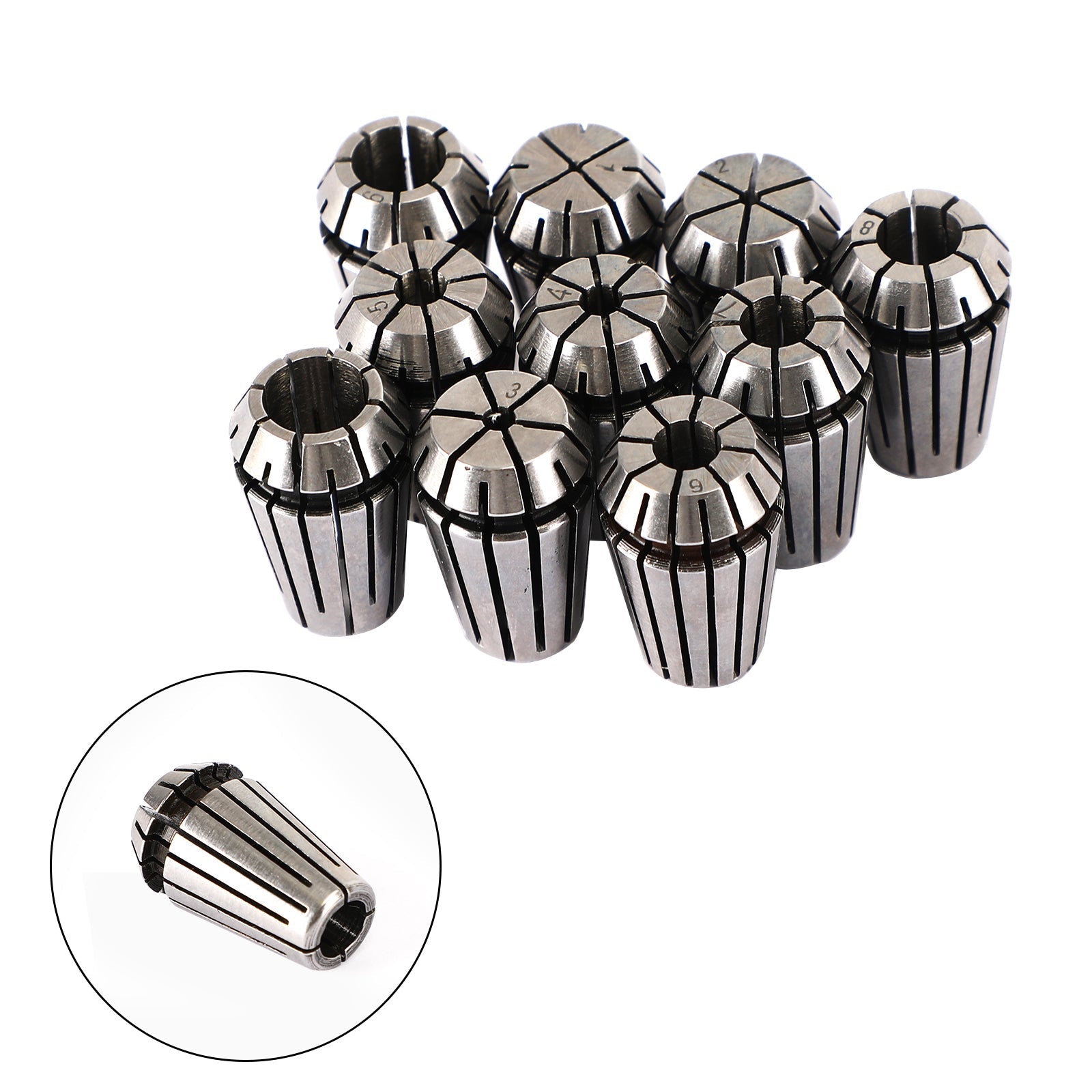10st ER16 Spring Collet Set för CNC Milling Lathe Tool Gravering Machine Steel