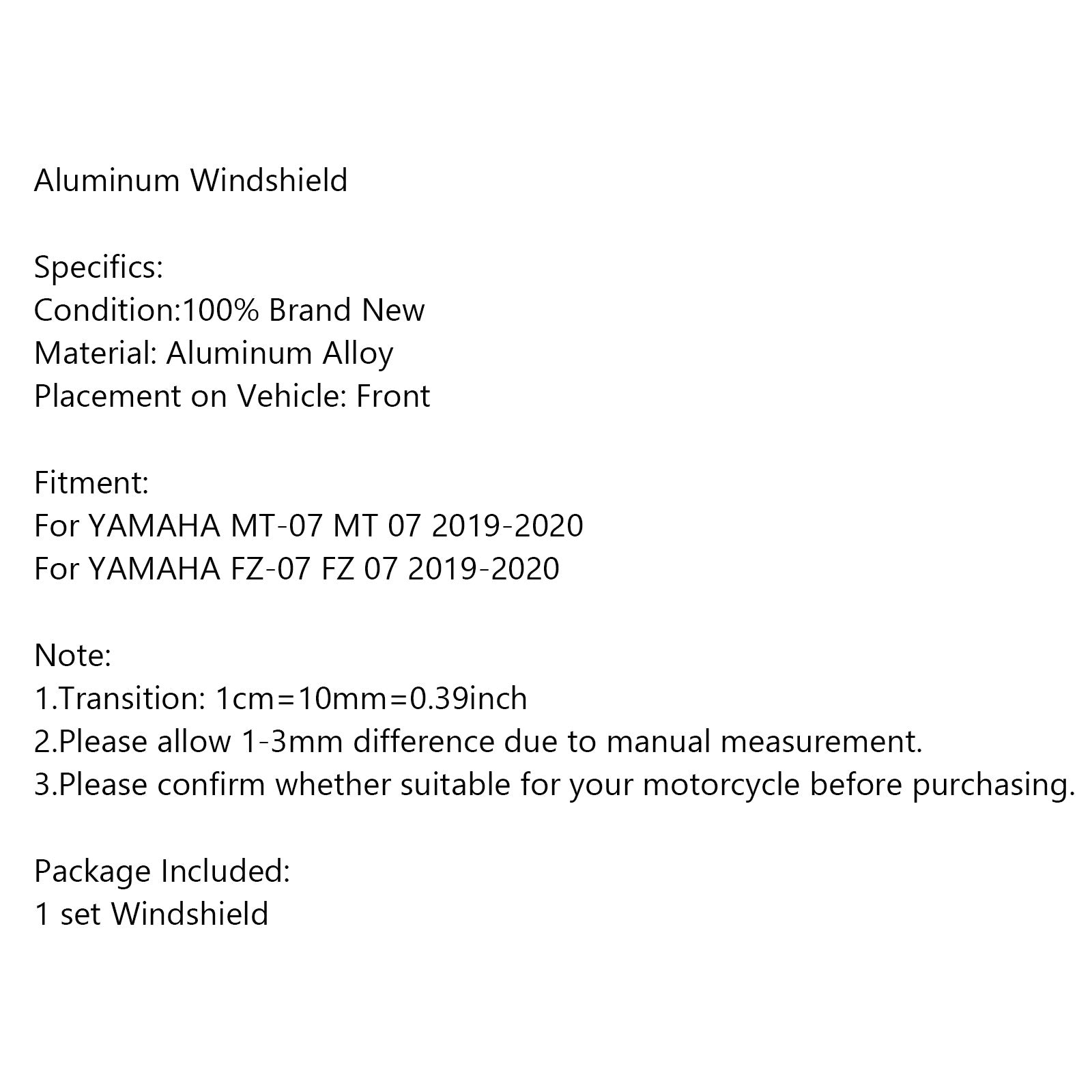 Voorruit Voorruit Shield Protector Voor YAMAHA FZ 07 MT 07 2019-2020 Generiek