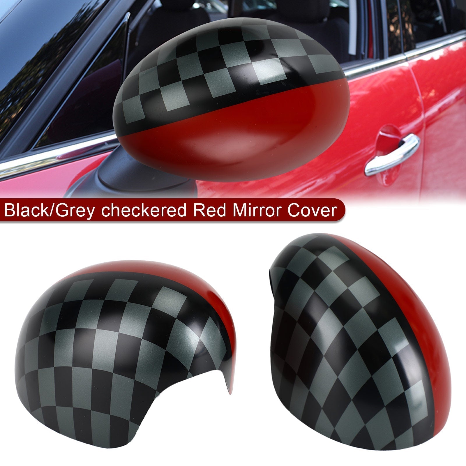 Zwart/grijs geblokte rode spiegelkap voor MINI Cooper Hardtop F55 F56