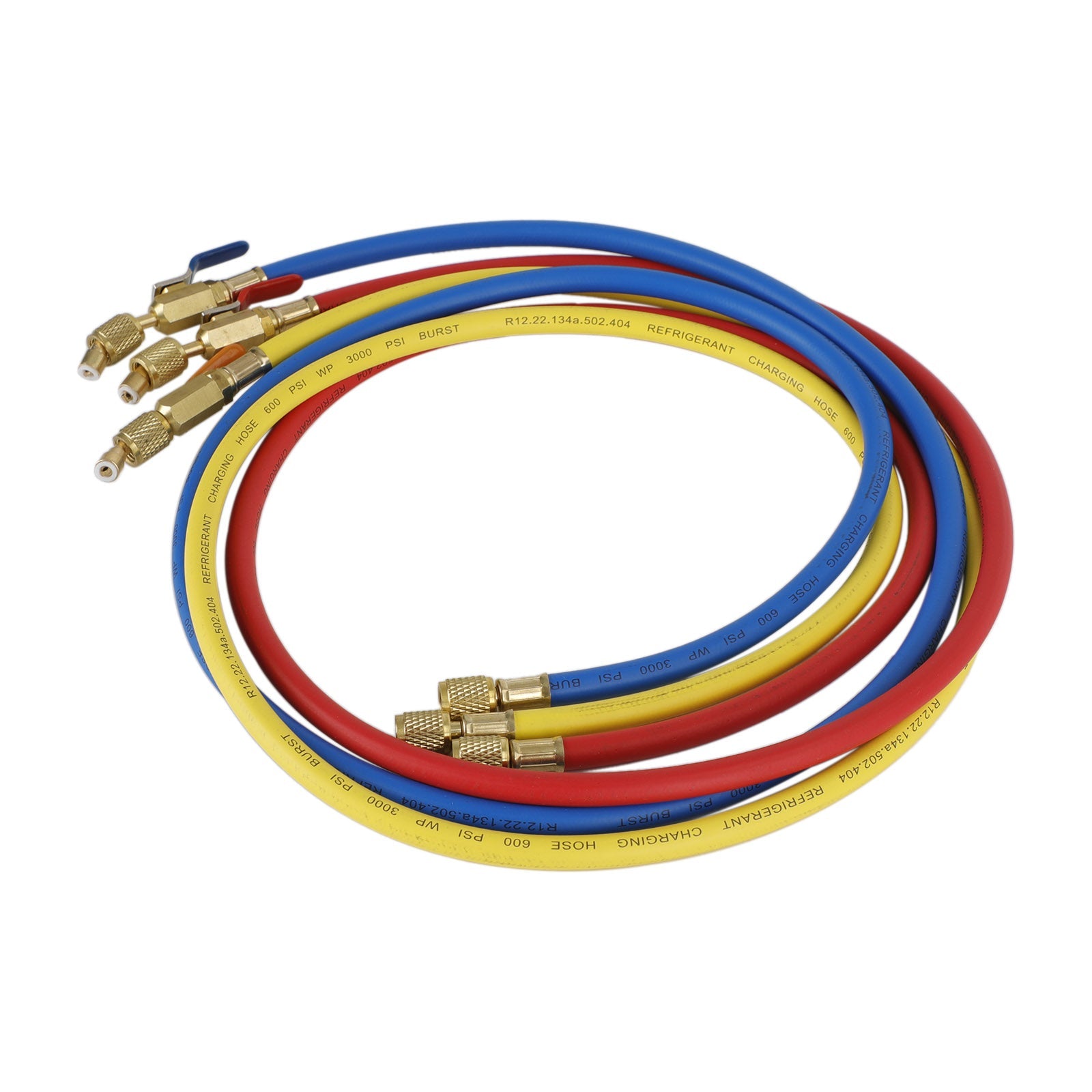 3x HVAC 1/4" SAE 600 PSI påfyllingsslanger med stengeventil AC-kjølemiddel R134A