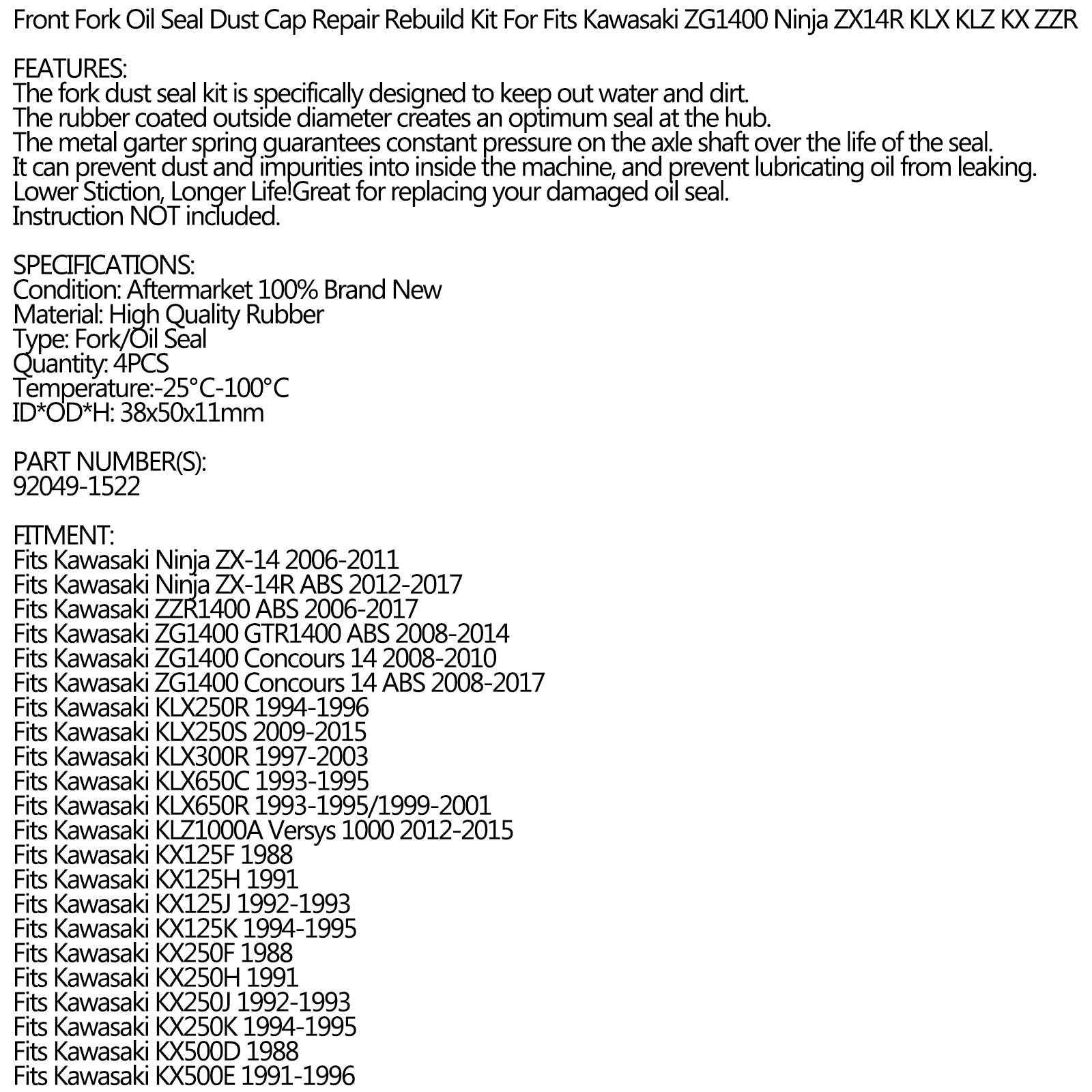 Sceau de joint de fourche avant Set Oil Dust pour Honda CR125R 1981 1982 1983 XR250R 1984 1985 Générique