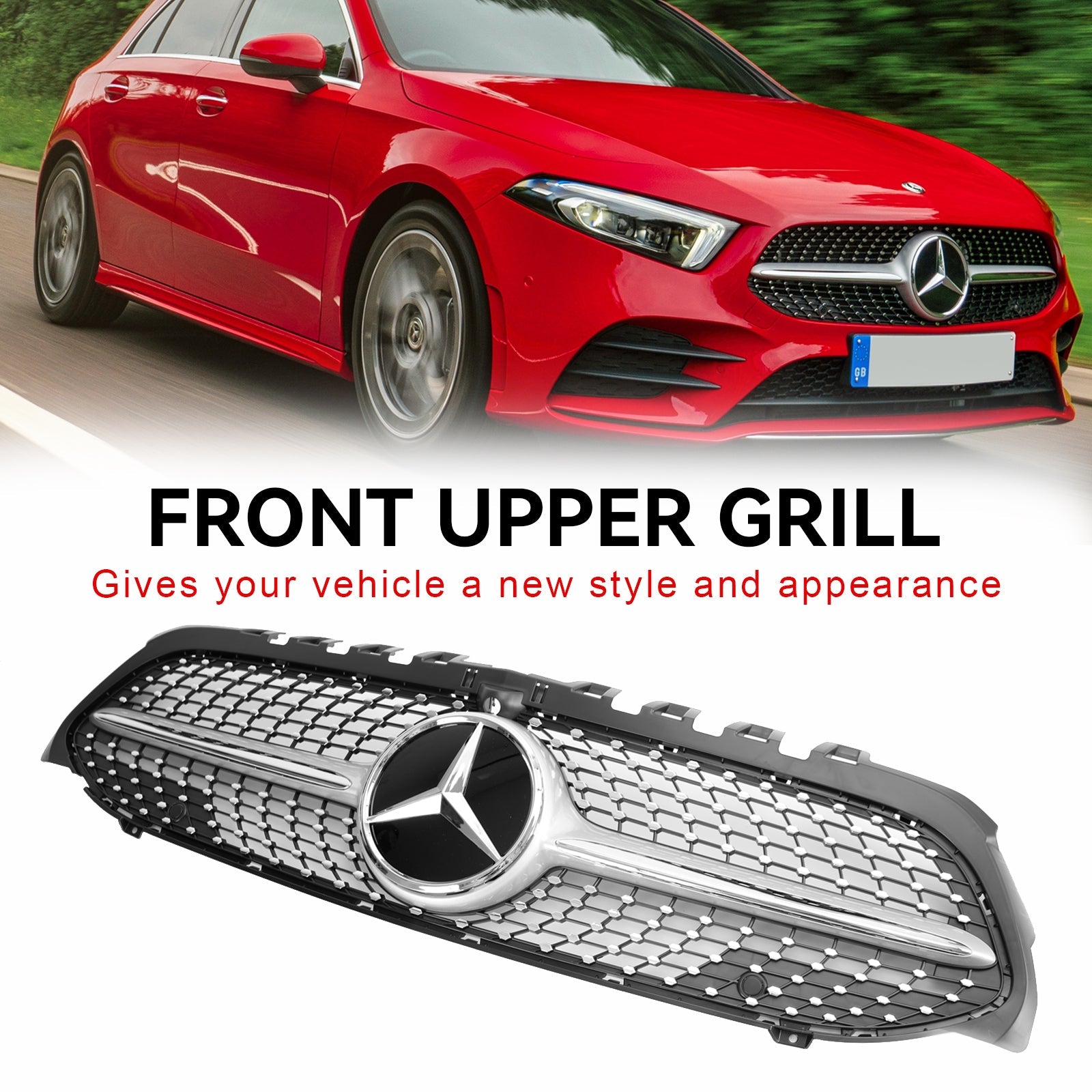 2019-2023 Benz A-Klasse W177 Diamond Front Bumper Grille Zwart/Chroom