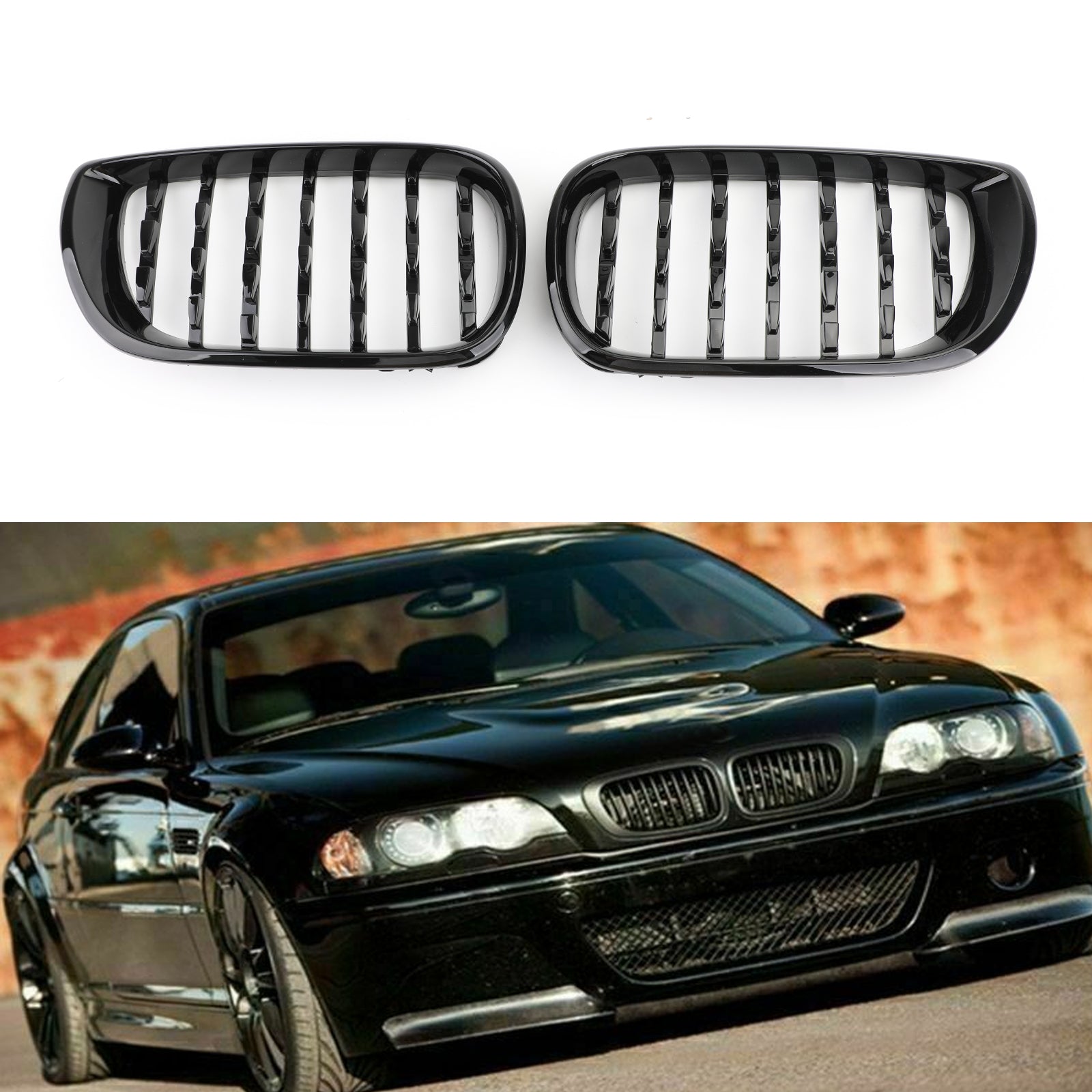 2002-2005 BMW E46 Sedan/Touring Facelift 4Dr Diamond Style Front Grille Zwart&Chroom/Chroom/Zwart Generiek
