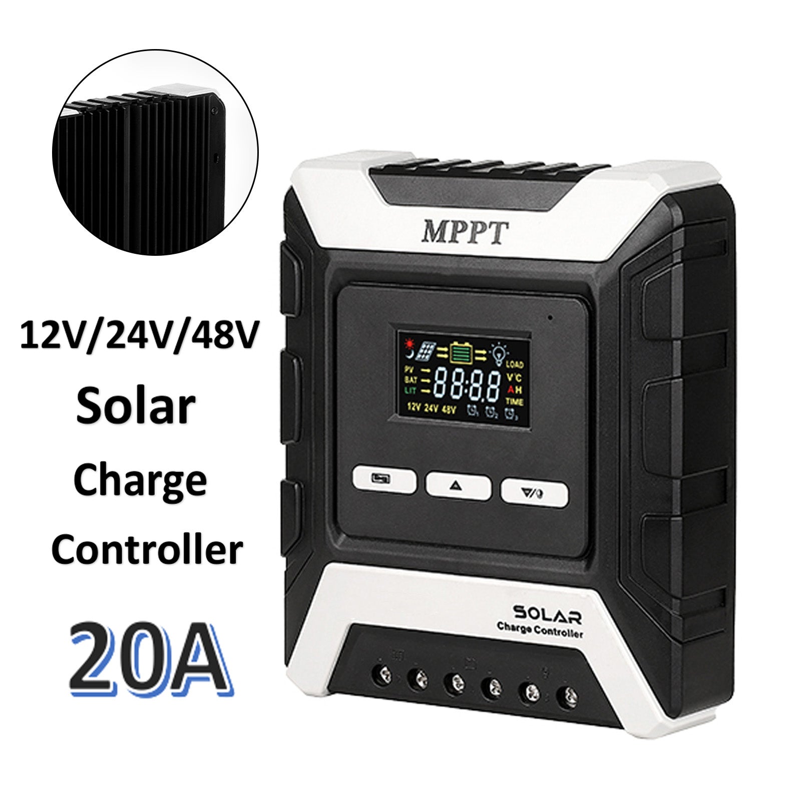 Cargador controlador de carga solar automático MPPT 20A 12V/24V/48V con pantalla LCD a color