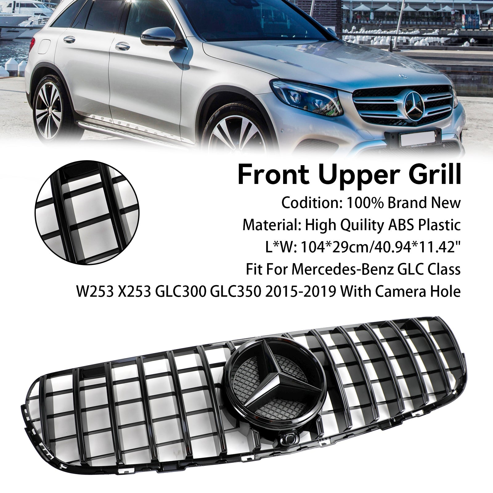 GLC X253 C253 2015-2019 Mercedes Benz Front Bumper Grille Grill Gloss Black