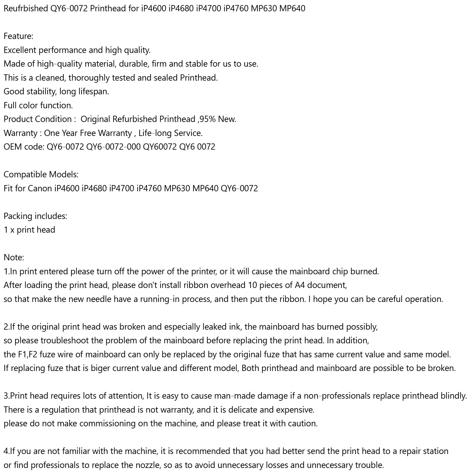 Vervangende printerprintkop QY6-0072 voor Canon iP4600 iP4680 iP4700 iP4760 MP630