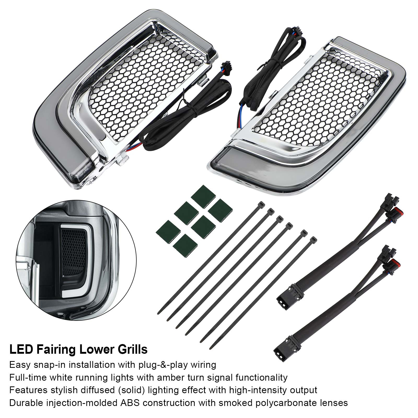 Tracer LED carenado inferior parrillas luces para Electra FLH/T Road Glide negro