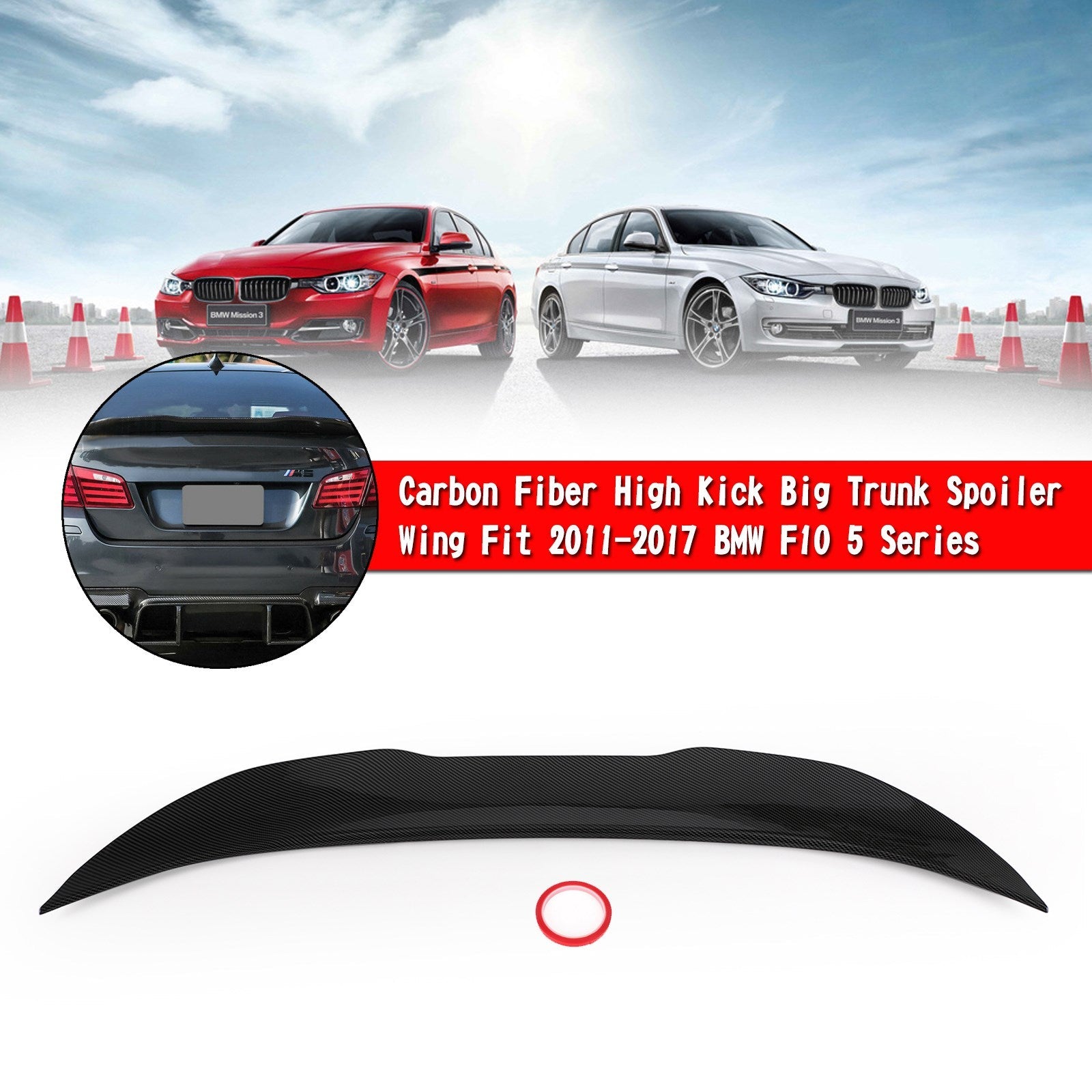 2010-2017 BMW F10 5 Series Carbon Fiber High Kick Big Trunk Spoiler Wing