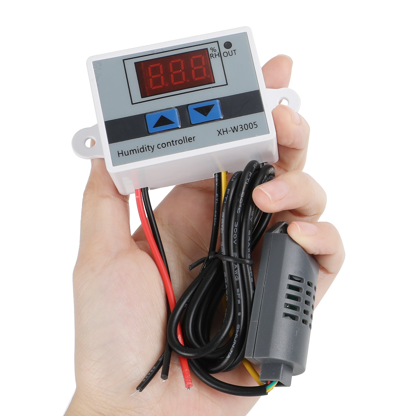 XH-W3005 Controlador de humedad digital con higrómetro y interruptor de 12 V, 24 V y 110-220 V