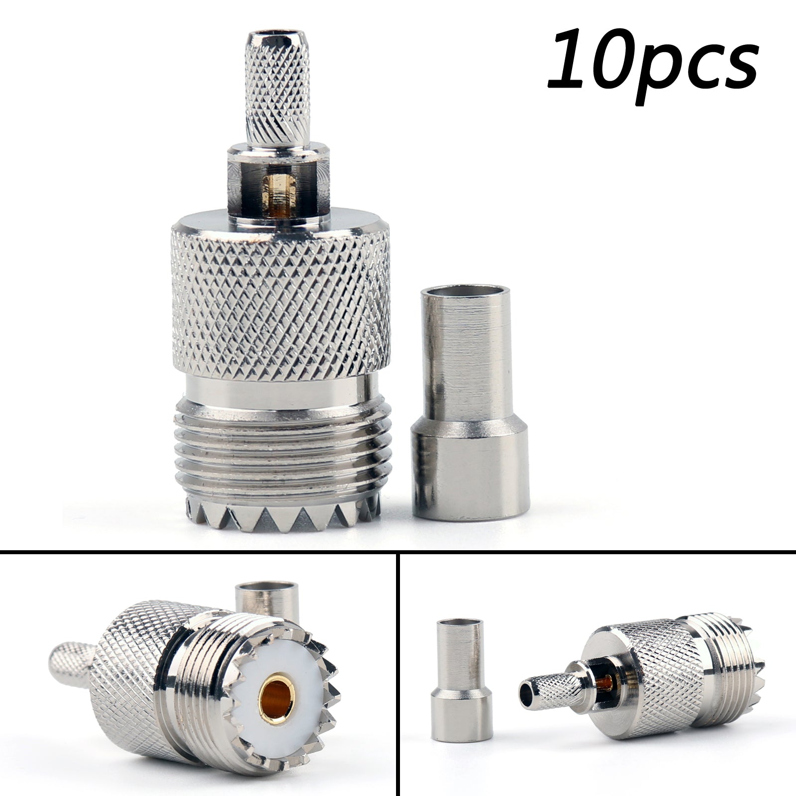 10st -anslutning UHF Kvinna SO239 Jack Window Crimp RG58 RG142 LMR195 RG400 Kabel