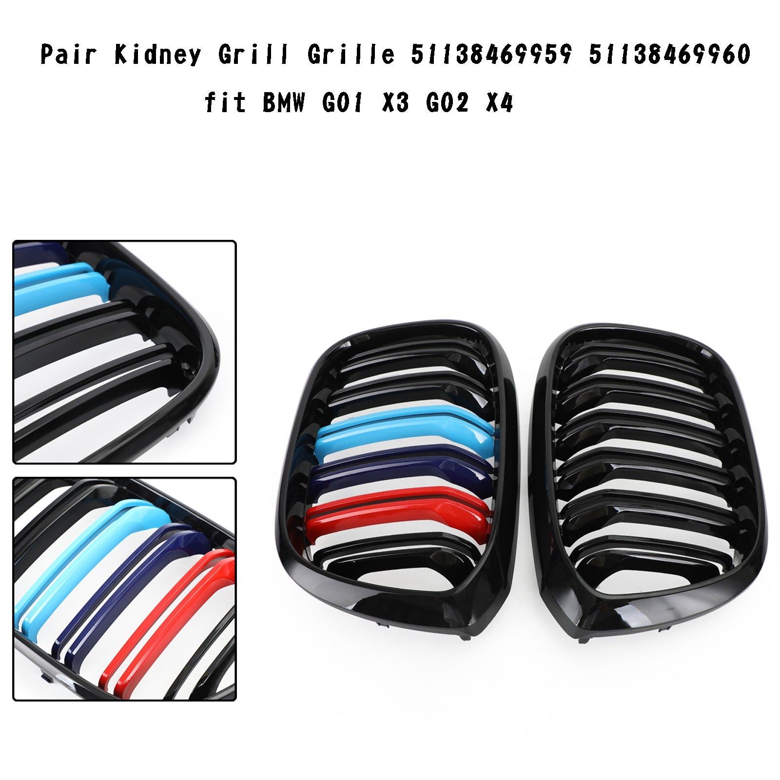 2018-2021 BMW X3 G01 X4 G02 Pair Kidney Grill Grille 51138469959 51138469960 51138091725 51138091726 générique