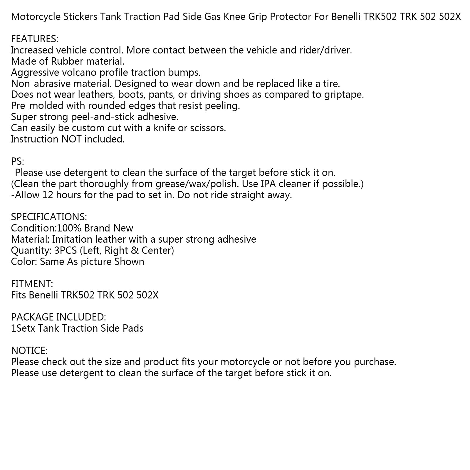 Almohadilla de tracción para tanque, rodillera lateral de Gas para Benelli TRK502 TRK 502 502X genérico
