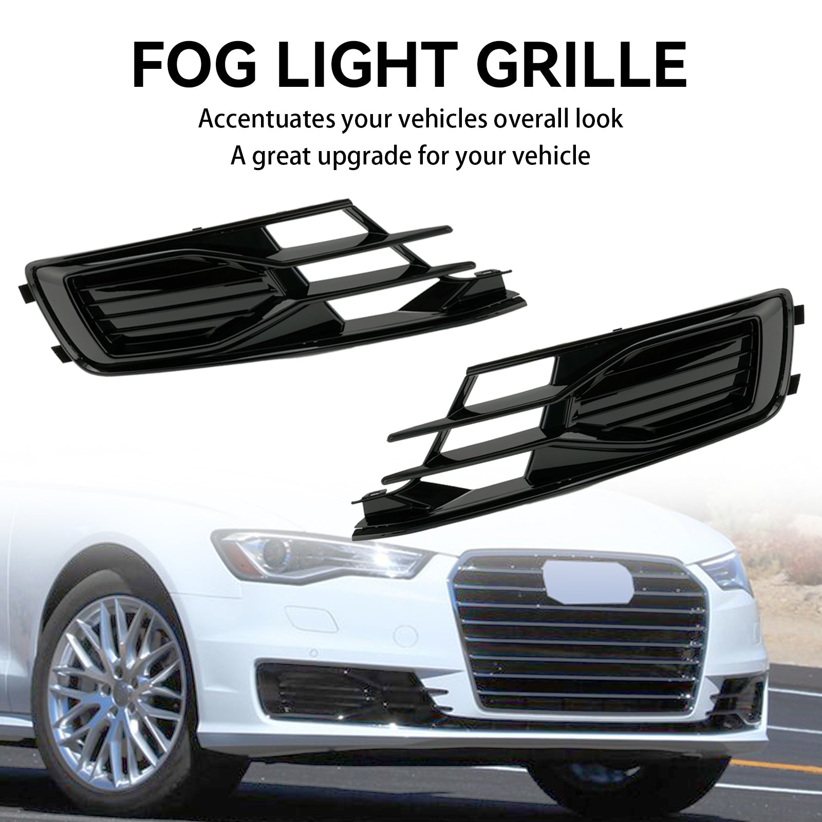 2014-2018 Audi A6 C7 2PCS Front Bumper Foglight Cover Grill Grille Black