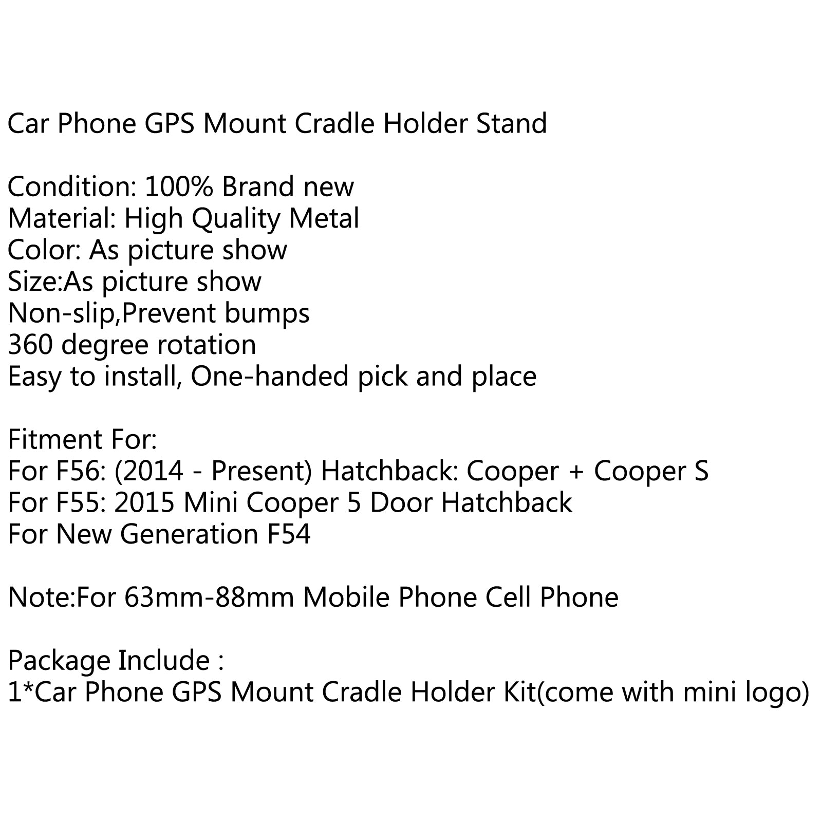 Soporte del tenedor de la cuna del soporte del teléfono del coche de la rotación de 360° para Mini Cooper F54 F55 F56 GY