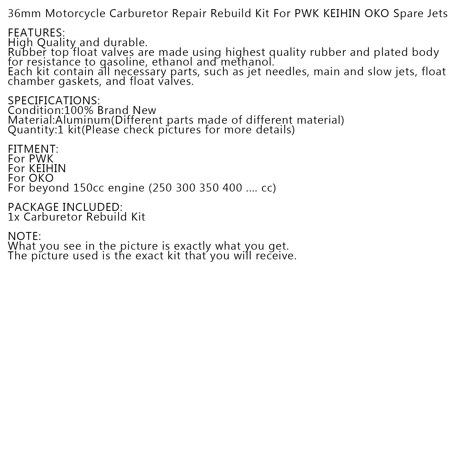 Súprava na opravu motocyklov 36 mm pre PWK Keihin Oko karburátor náhradné súpravy