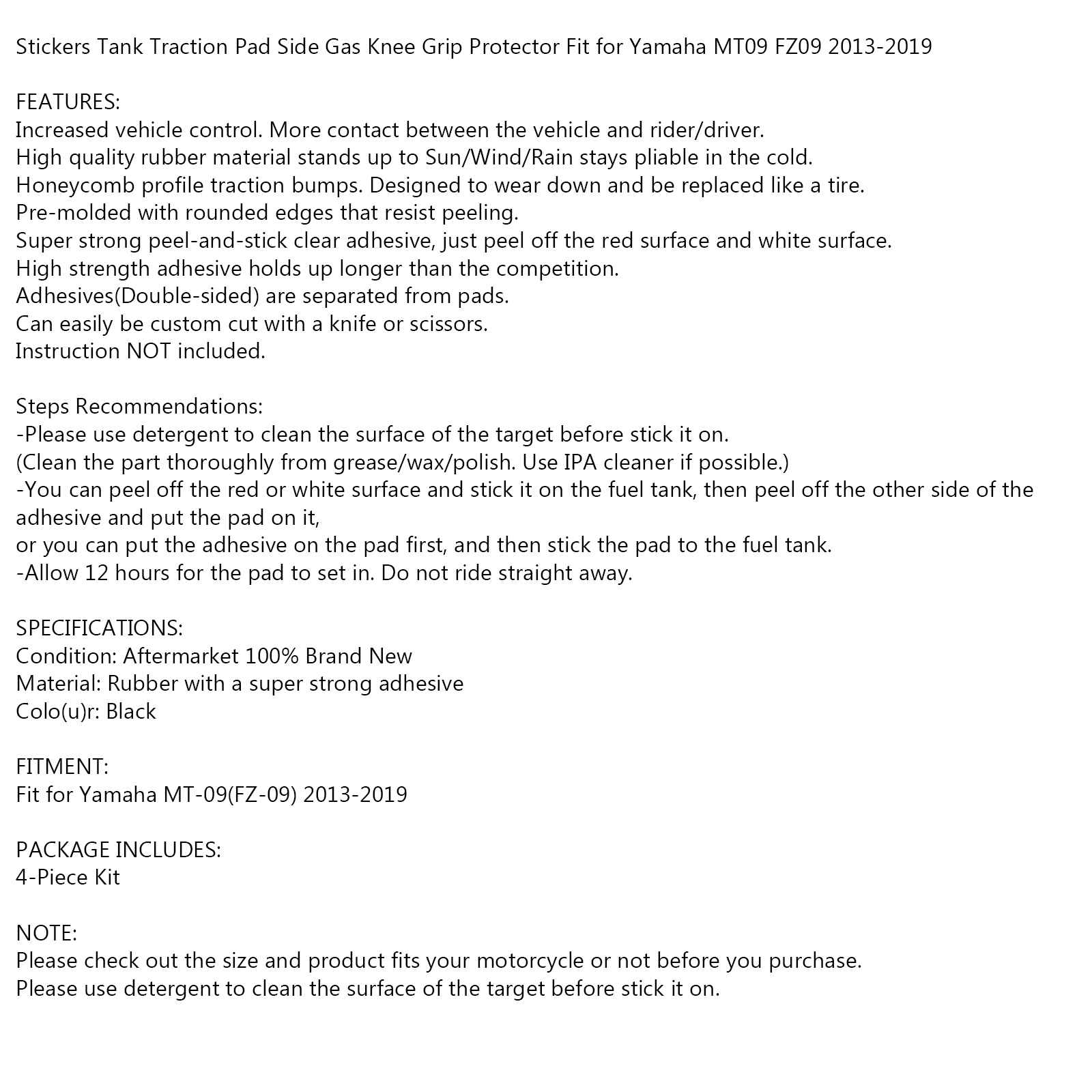 Agarre protector lateral de tanque completo para Yamaha MT-09 (FZ-09) 2013-2019 genérico