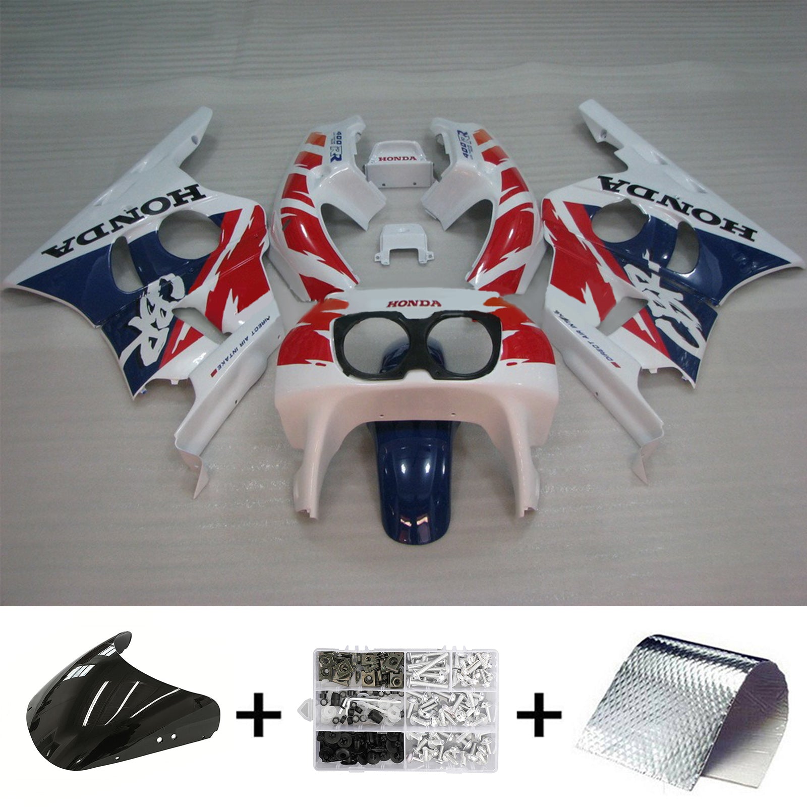 1987-1989 Honda CBR400RR NC23 AMOTOPART INSEKSJON FAIRING KIT BROUSWORK PLASTIC ABS #103