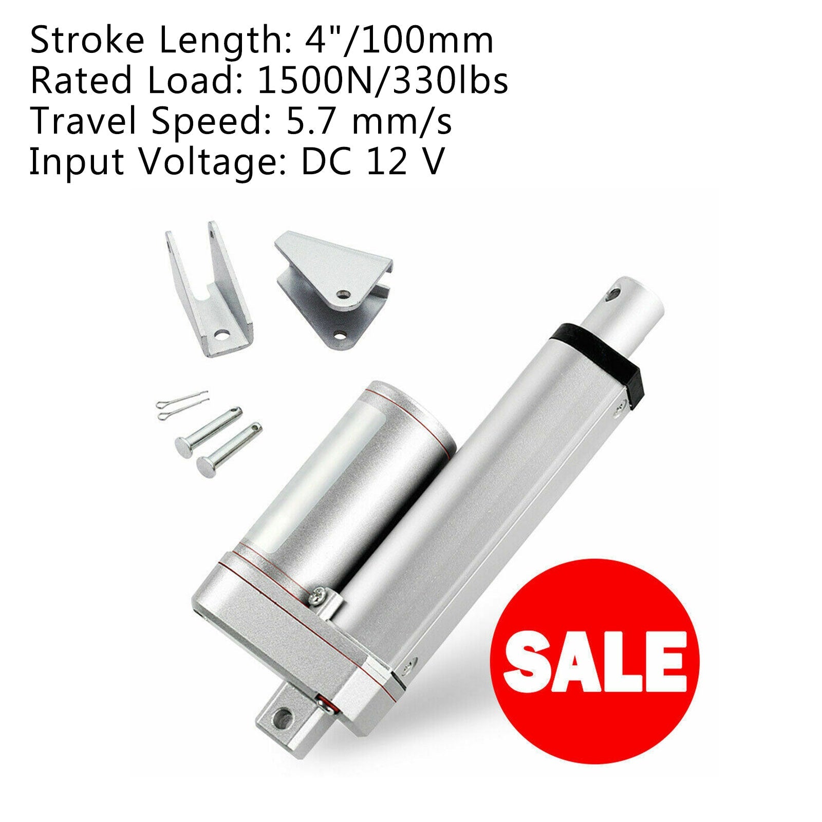 4"/100 mm kraftig linjär ställdon snöslunga 12V slaglängd 1500N maxlyft