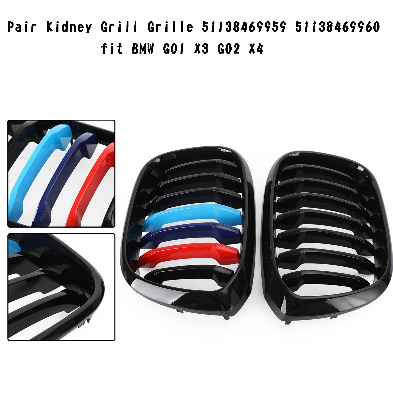 2018-2021 BMW X3 G01 X4 G02 Pair Kidney Grill Grille 51138469959 51138469960 51138091725 51138091726 générique