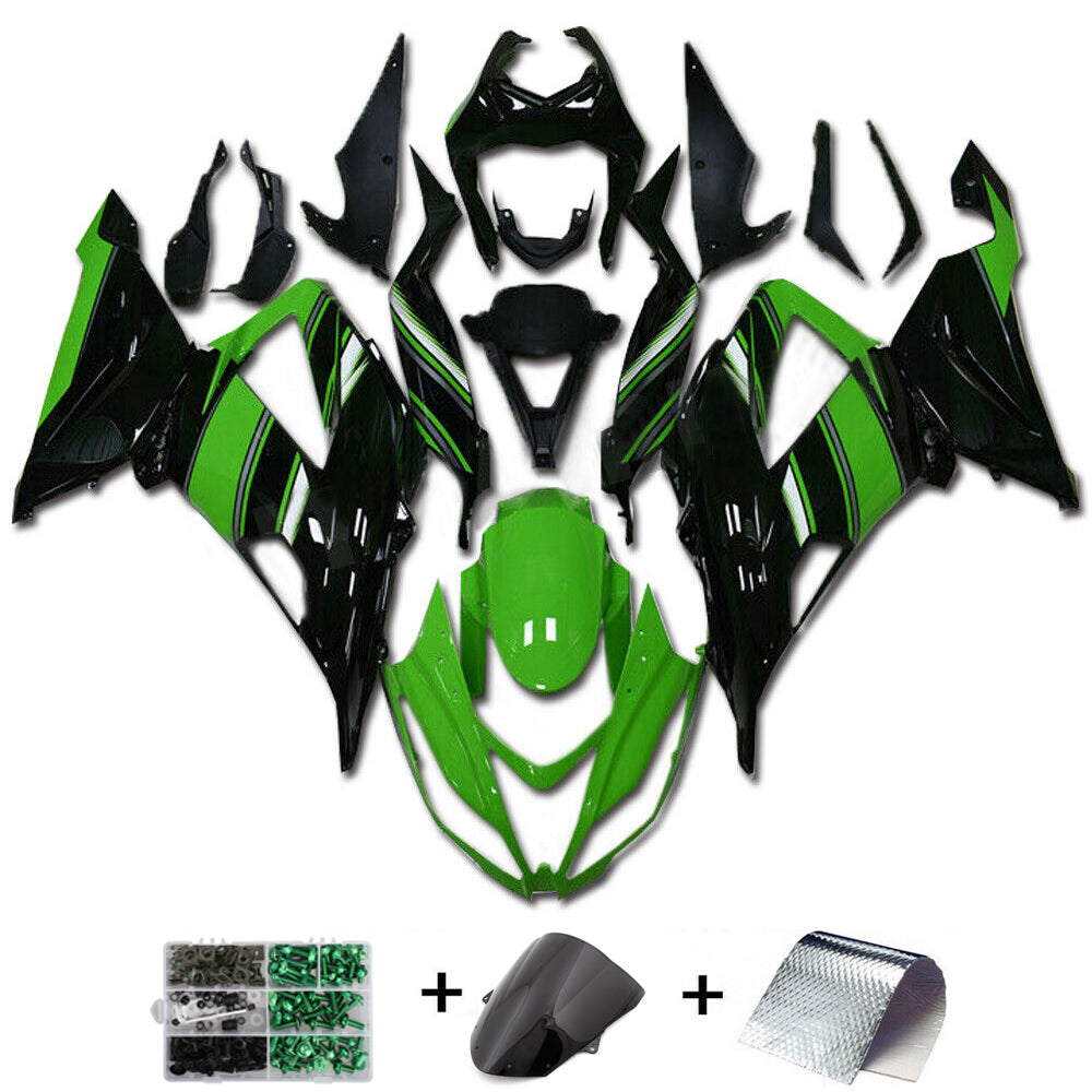 2013-2016 Kawasaki ZX6R Amotopart Fairing Injection Plastic Kit Green Kit Fit W/Bolt