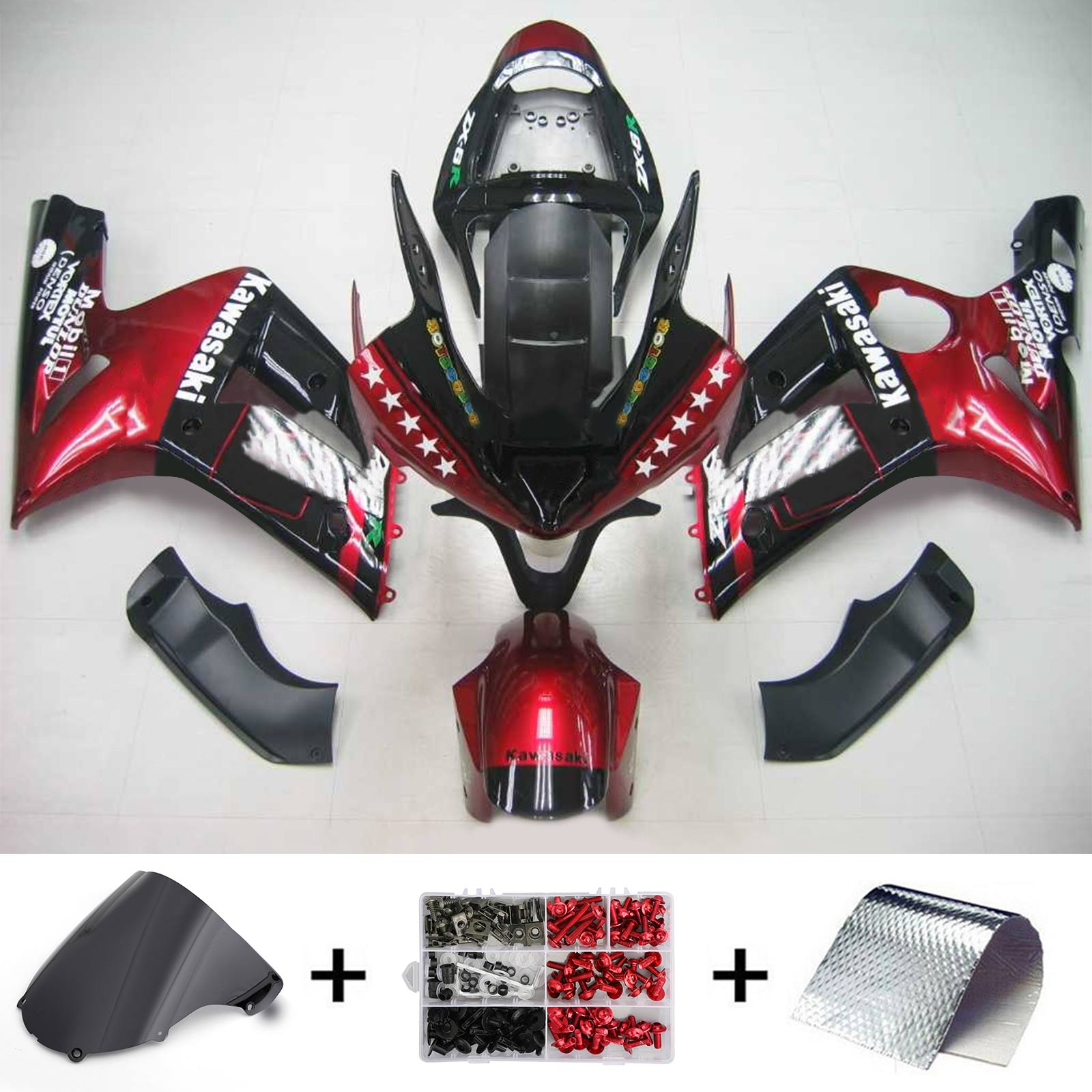 2003-2004 Kawasaki Zx6r 636 Amotopart vstrekovanie Kit Kadywork Bodywork plast Abs #108