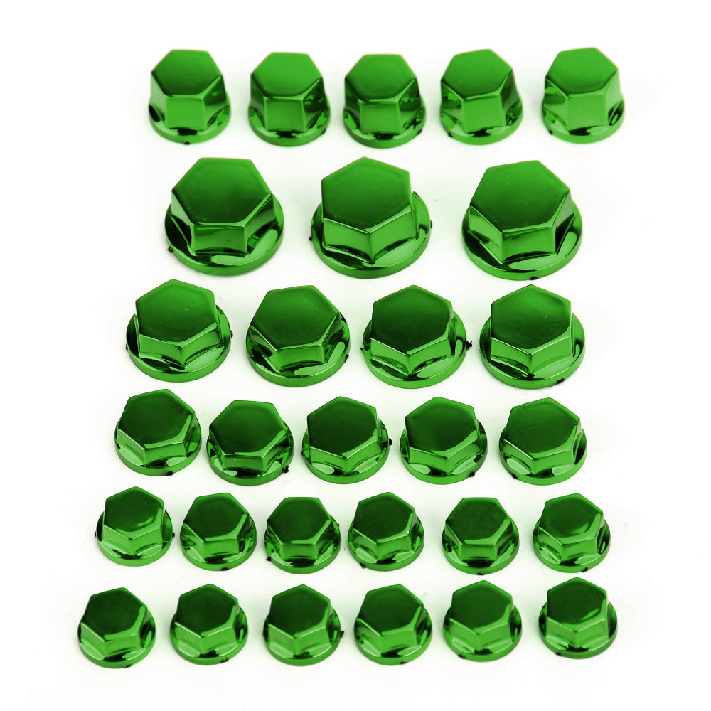 30 stuks 5 maten motorfiets groen plastic zeskantschroef covers bout moer cap cover generiek