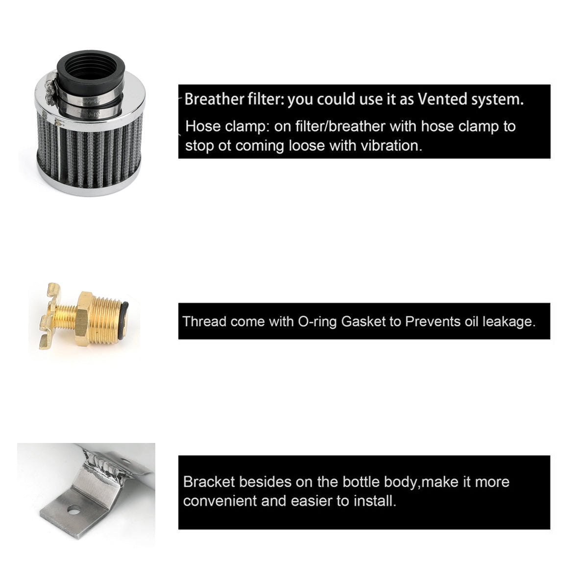 Récupérateur d'huile moteur à déflecteur en aluminium, 2x AN10, filtre de reniflard à double port, argent générique