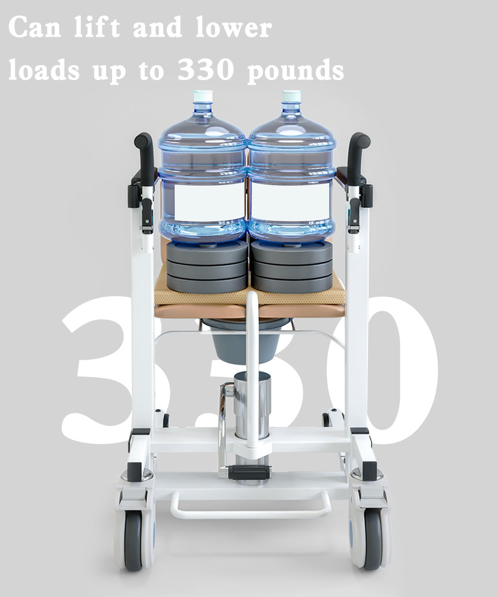 Hydraulisk pasientoverføring løfthjulstol med 180 ° delt sete og bord