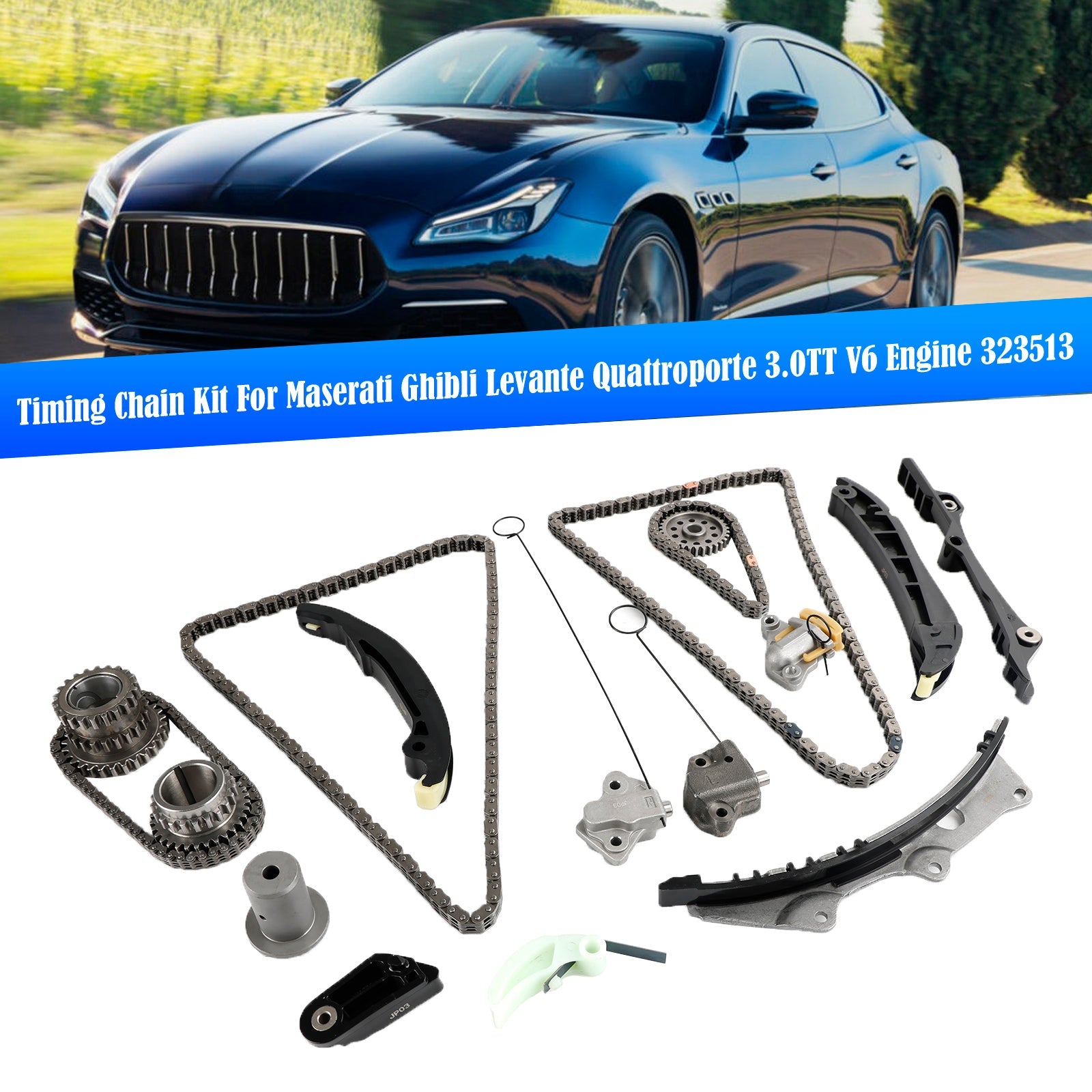 Timingkedjesats för Maserati Ghibli Levante Quattroporte 3.0TT V6 -motor 323513 299481 323476 323474 323475 339036