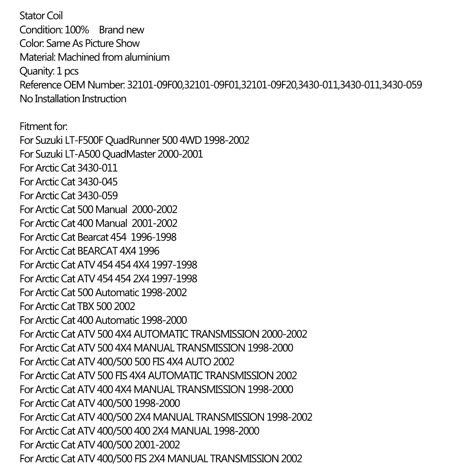 Magneto Generator Stator Coil For Suzuki LT-F500F QuadRunner 500 4WD 1998-2002 Generic