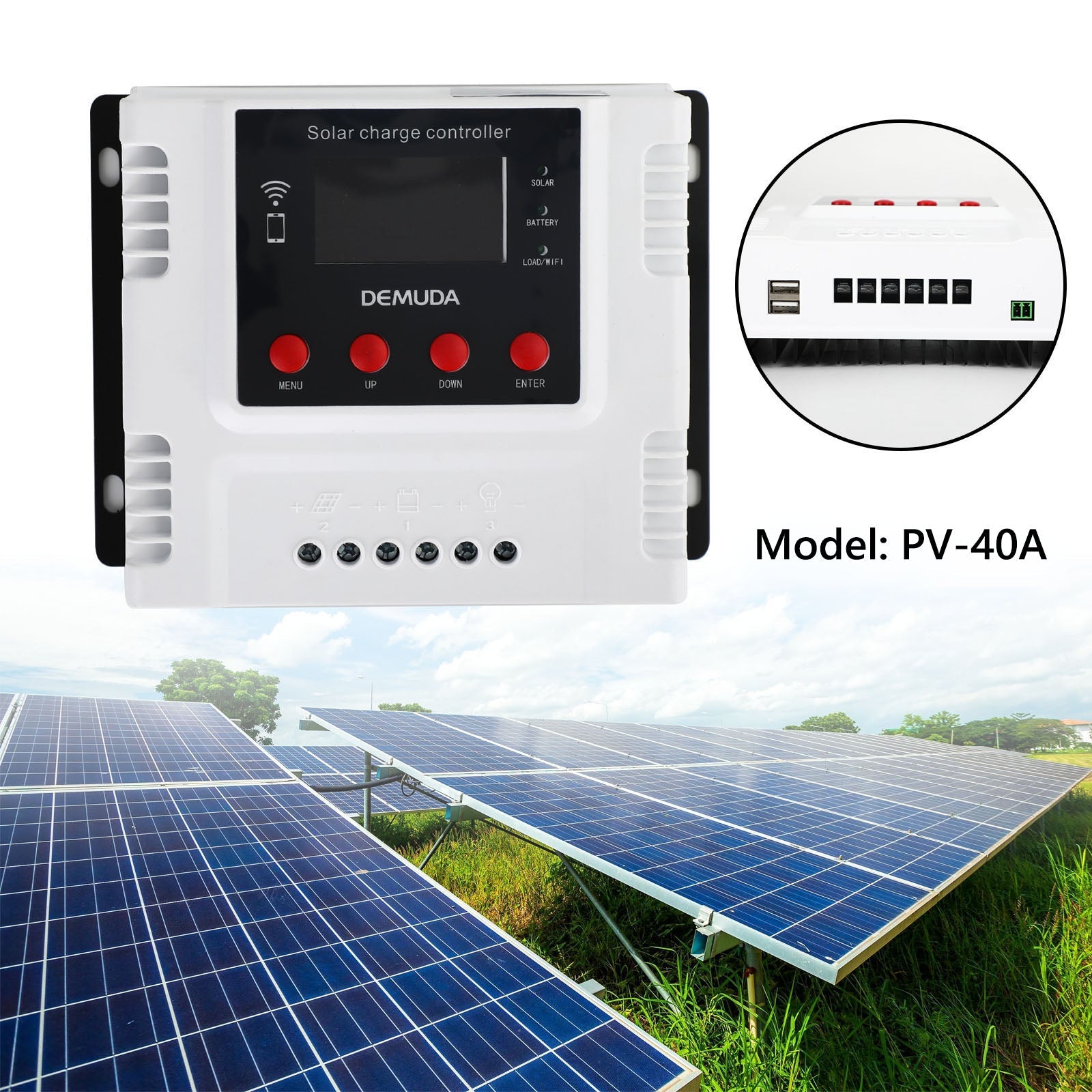 10A-60A 12V 24V 48V SOLAR COLADE Controller med WiFi Monitor PWM LCD Regulator