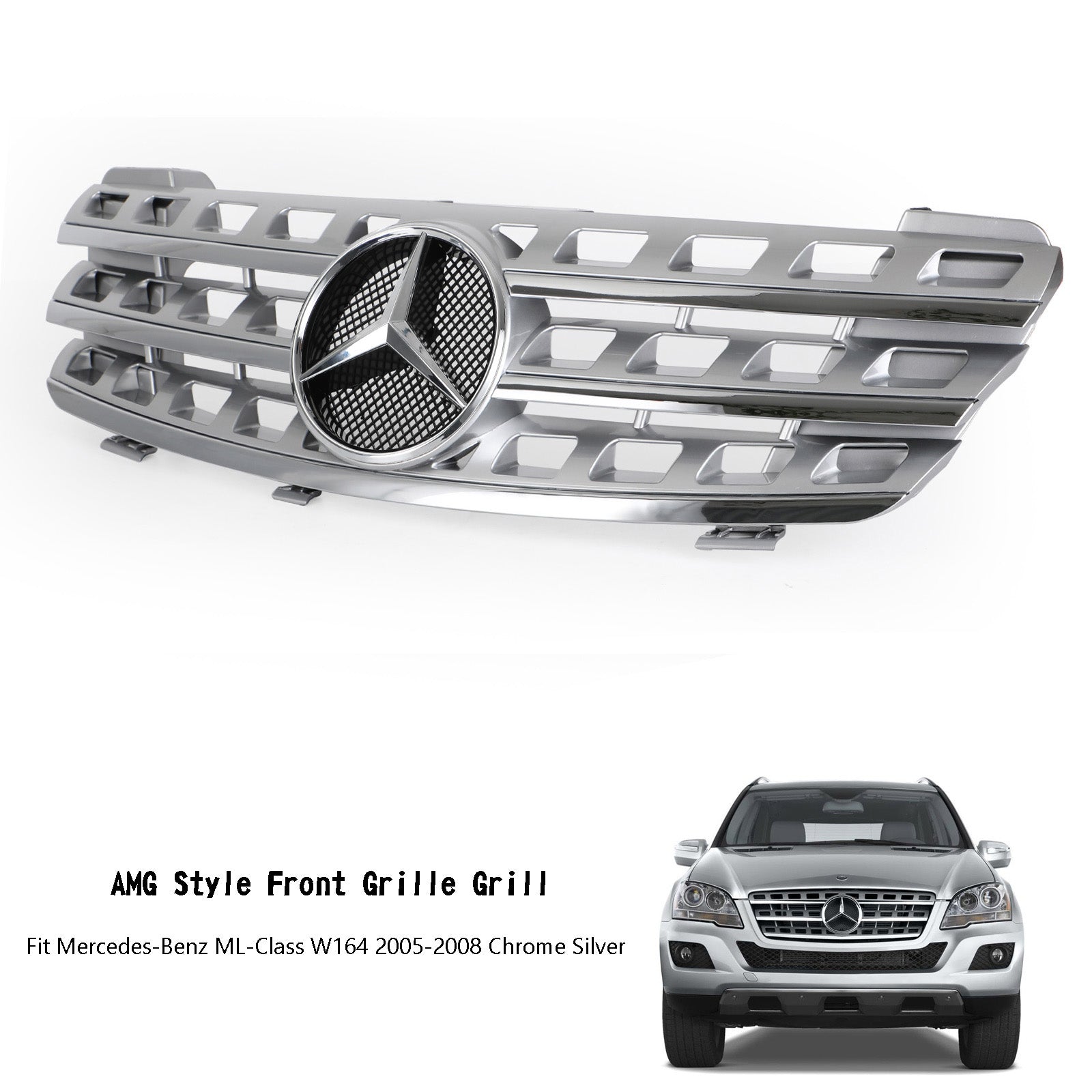 2005-2008 Benz ML-klasse W164 AMG Style Front Grille Grille Chroom Zilver Generiek