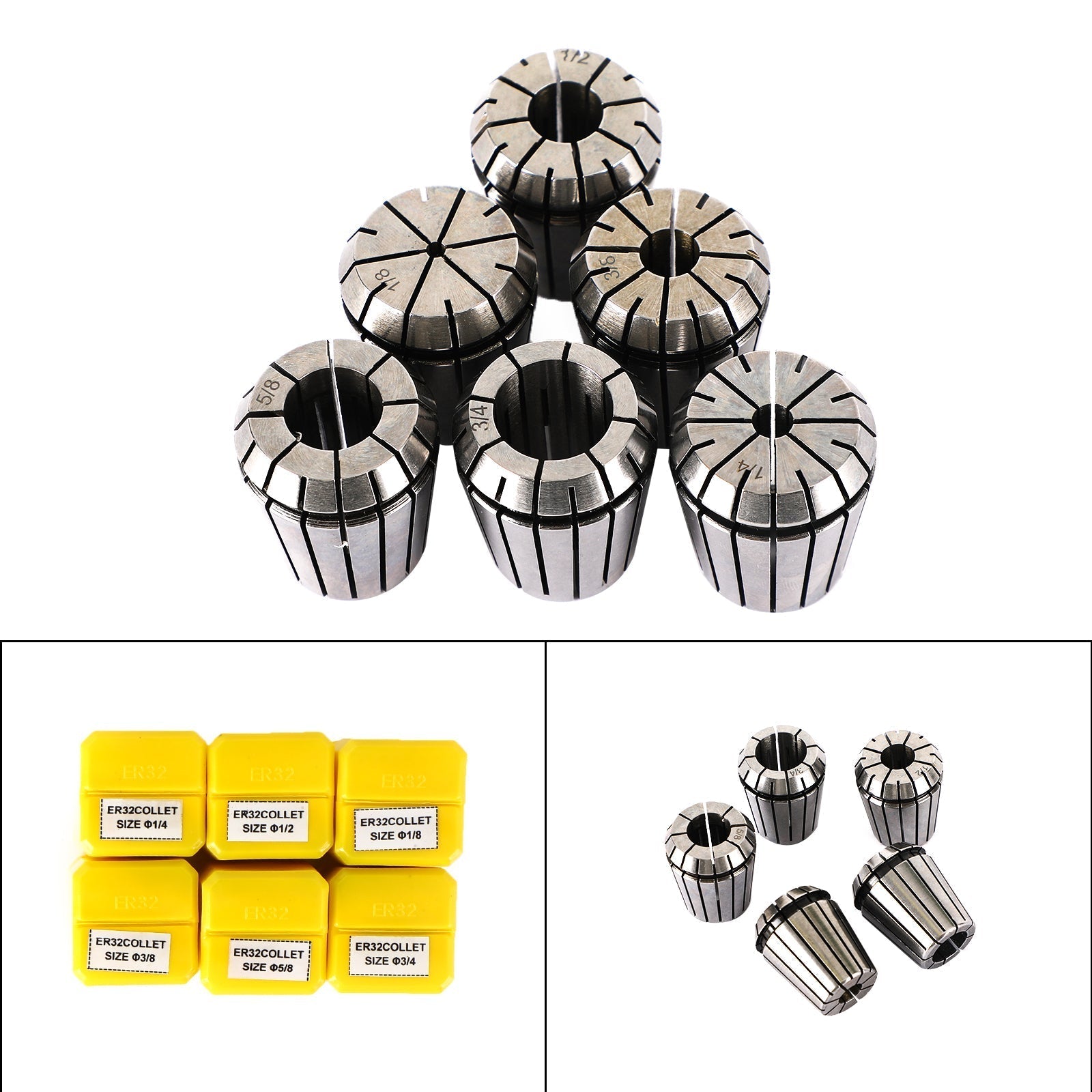 6PCS ER32 Spring Collet Set for CNC Milling Lathe Tool Graving Machine Steel