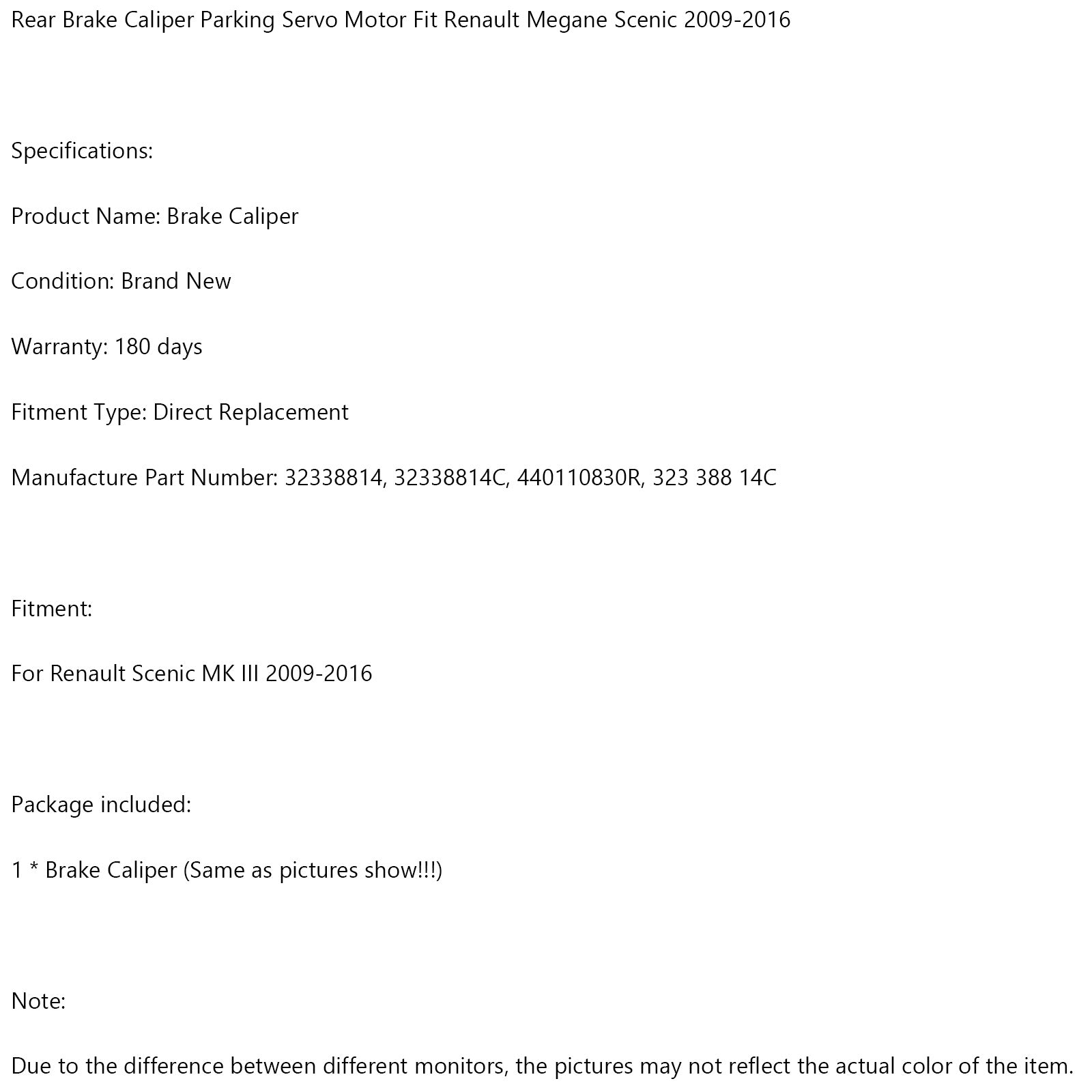 Parking à étrier de frein arrière SERVO MOTOR FIT Renault Megane Scenic 2009-2016