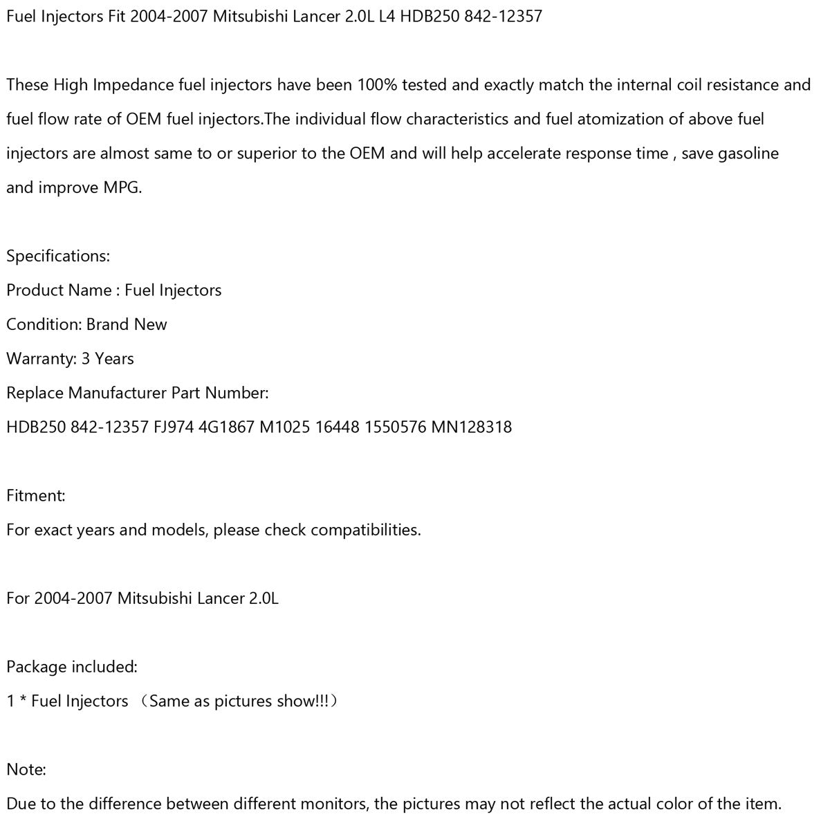 1 stk drivstoffinjektorer passform 2004-2007 Mitsubishi Lancer 2.0L L4 HDB250 generisk