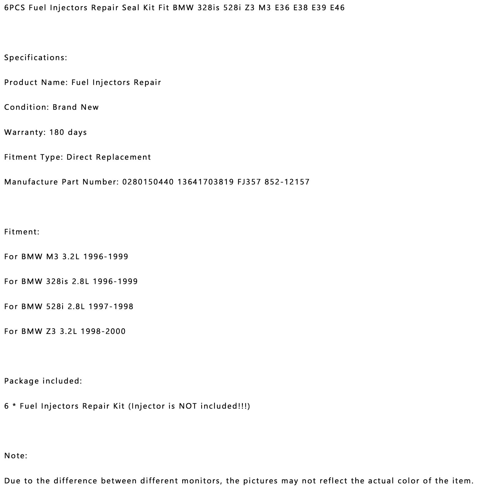 6PCS Brandstof Injectoren Reparatie Seal Kit Fit BMW 328is 528i Z3 M3 E36 E38 E39 E46
