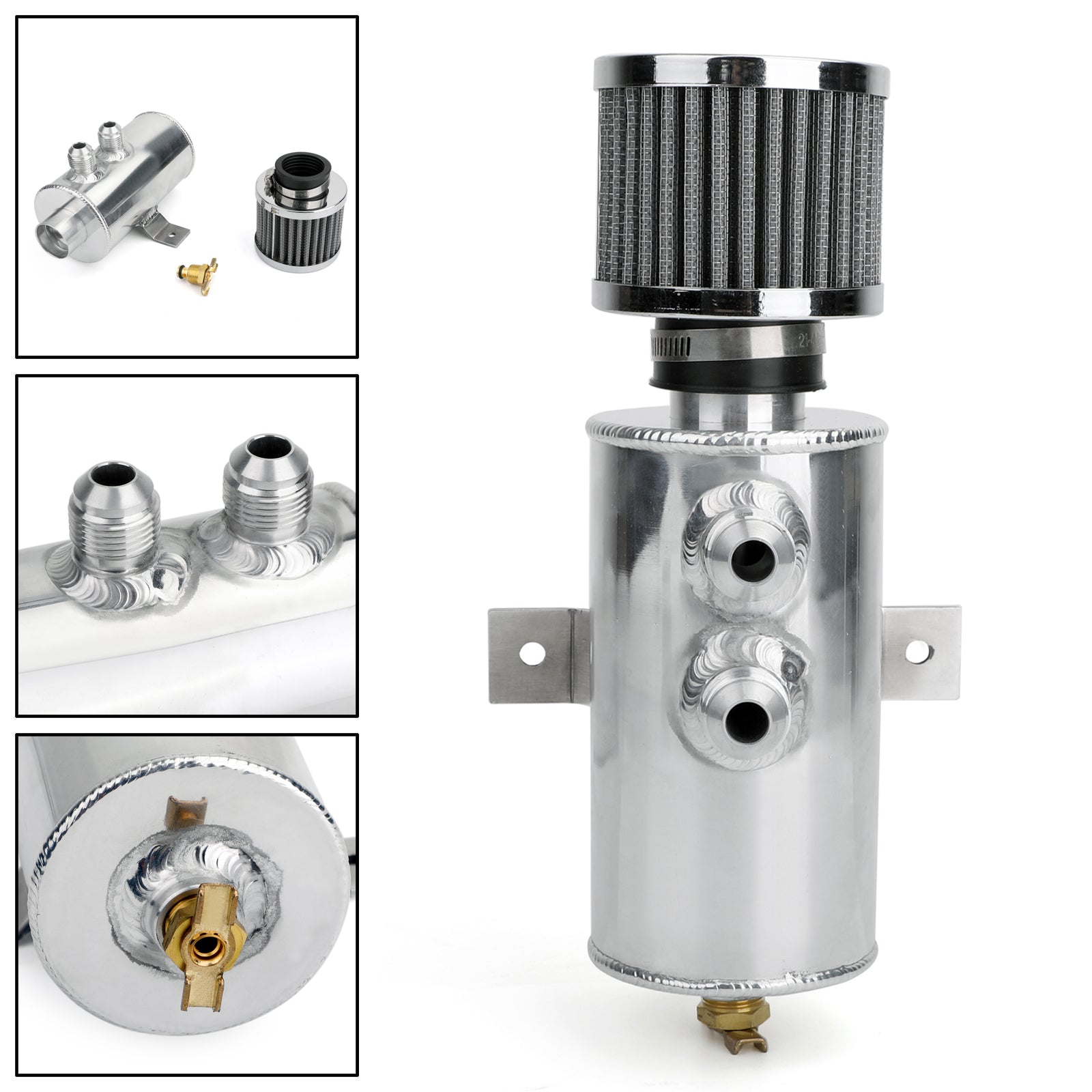 Récupérateur d'huile moteur à déflecteur en aluminium, 2x AN10, filtre de reniflard à double port, argent générique
