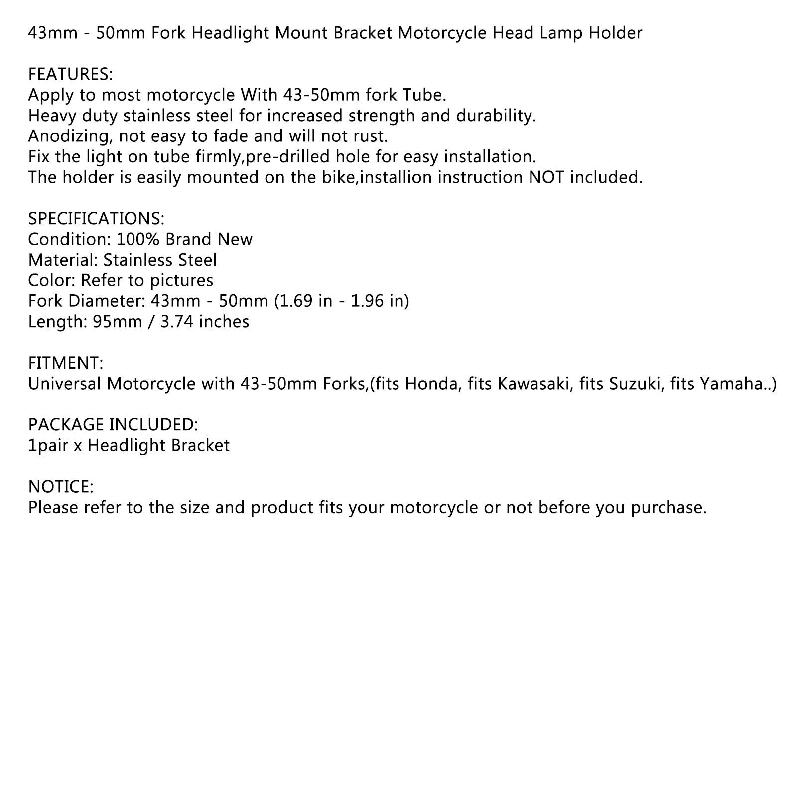 43 mm - 50 mm vorkkoplampbeugel motorfiets koplamphouder adapter algemeen