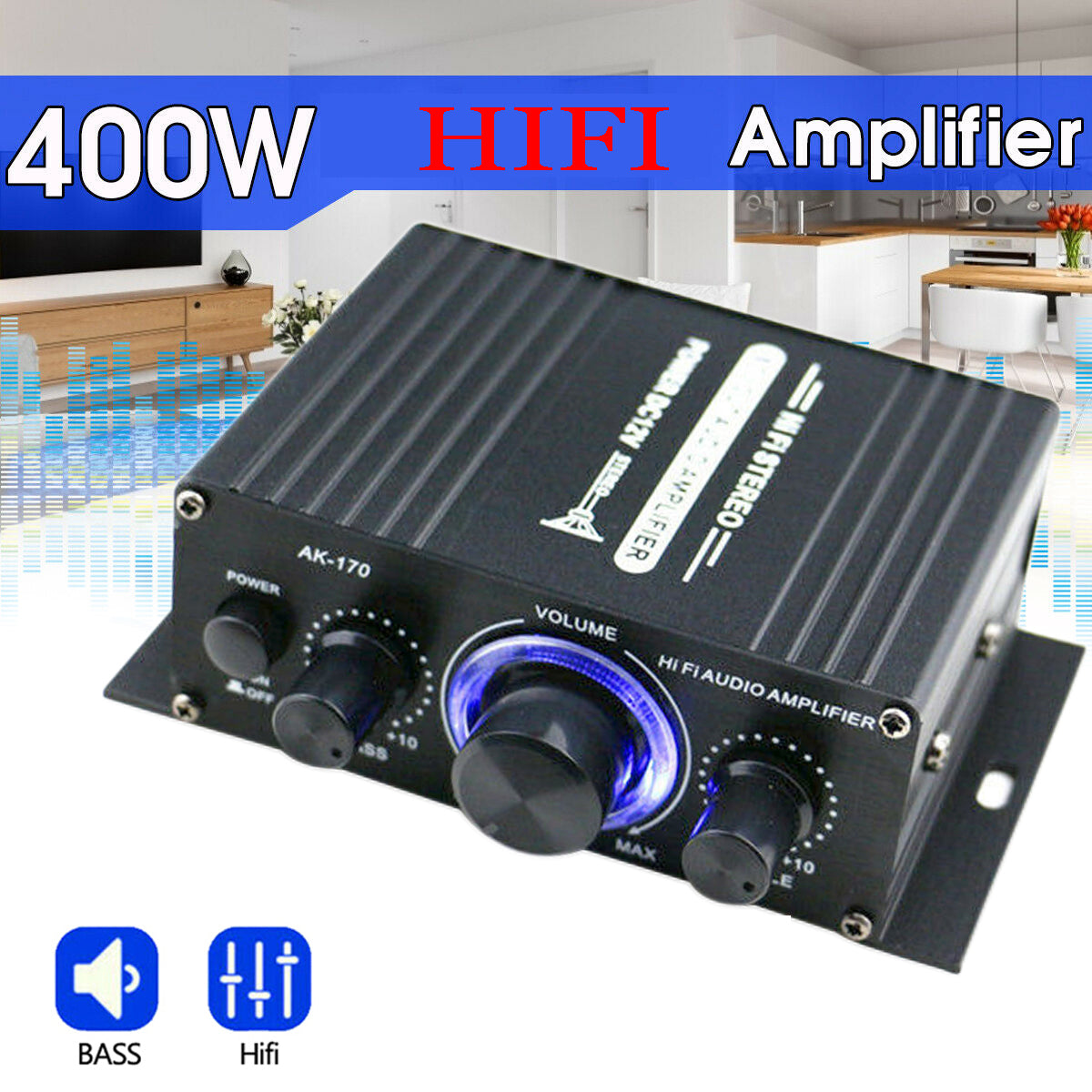 2*200 W Hi-Fi Auto Stereo 12V Audio zosilňovač MP3 Radio Booster LED Design