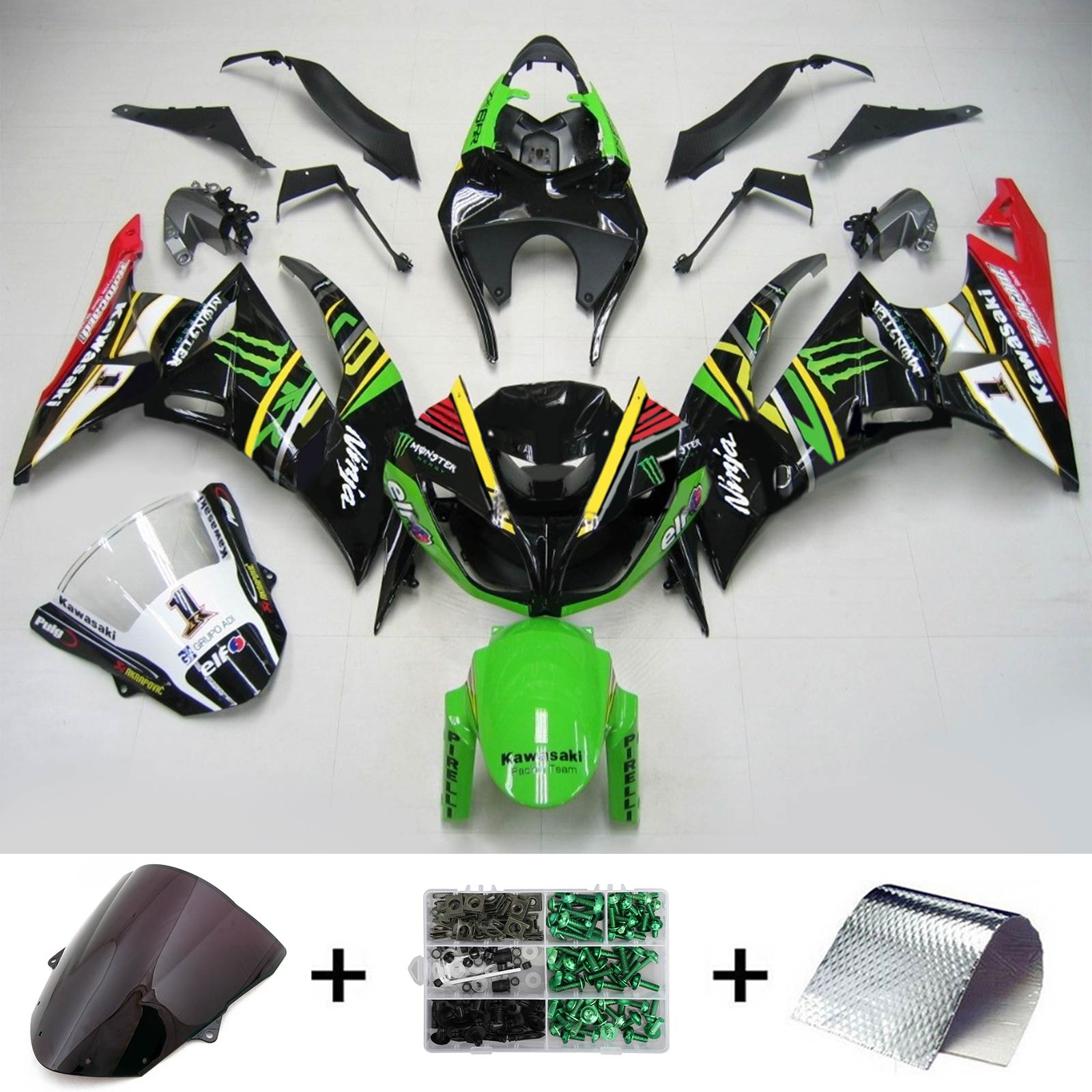 2009-2012 Kawasaki ZX6R 636 Amotopart Kit de carénage d'injection carrosserie plastique ABS #116