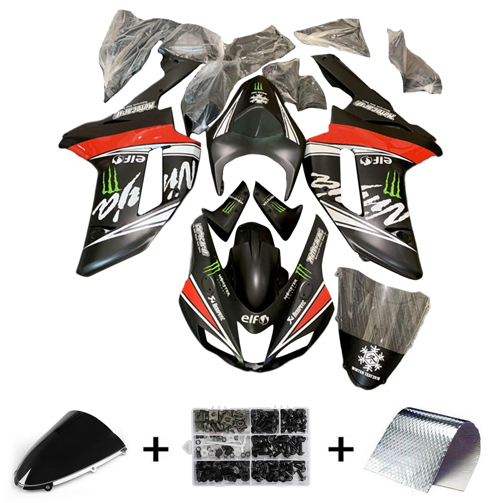 2007-2008 KAWASAKI ZX6R 636 Kit de carénage de carrosserie en plastique Abs