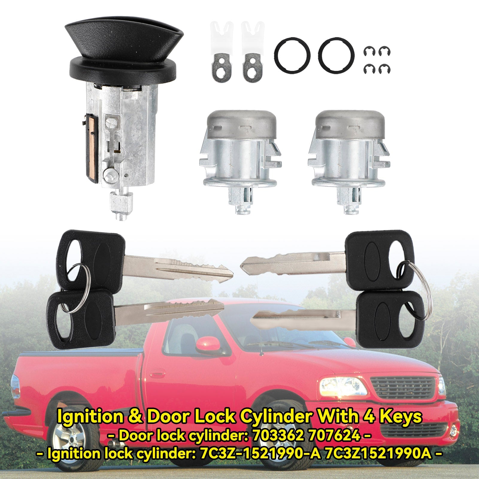 Ford F150 1997-2003 Expedition 1997-2004 Zapaľovanie & Cylindrická vložka zámku dverí so 4 kľúčmi 703362