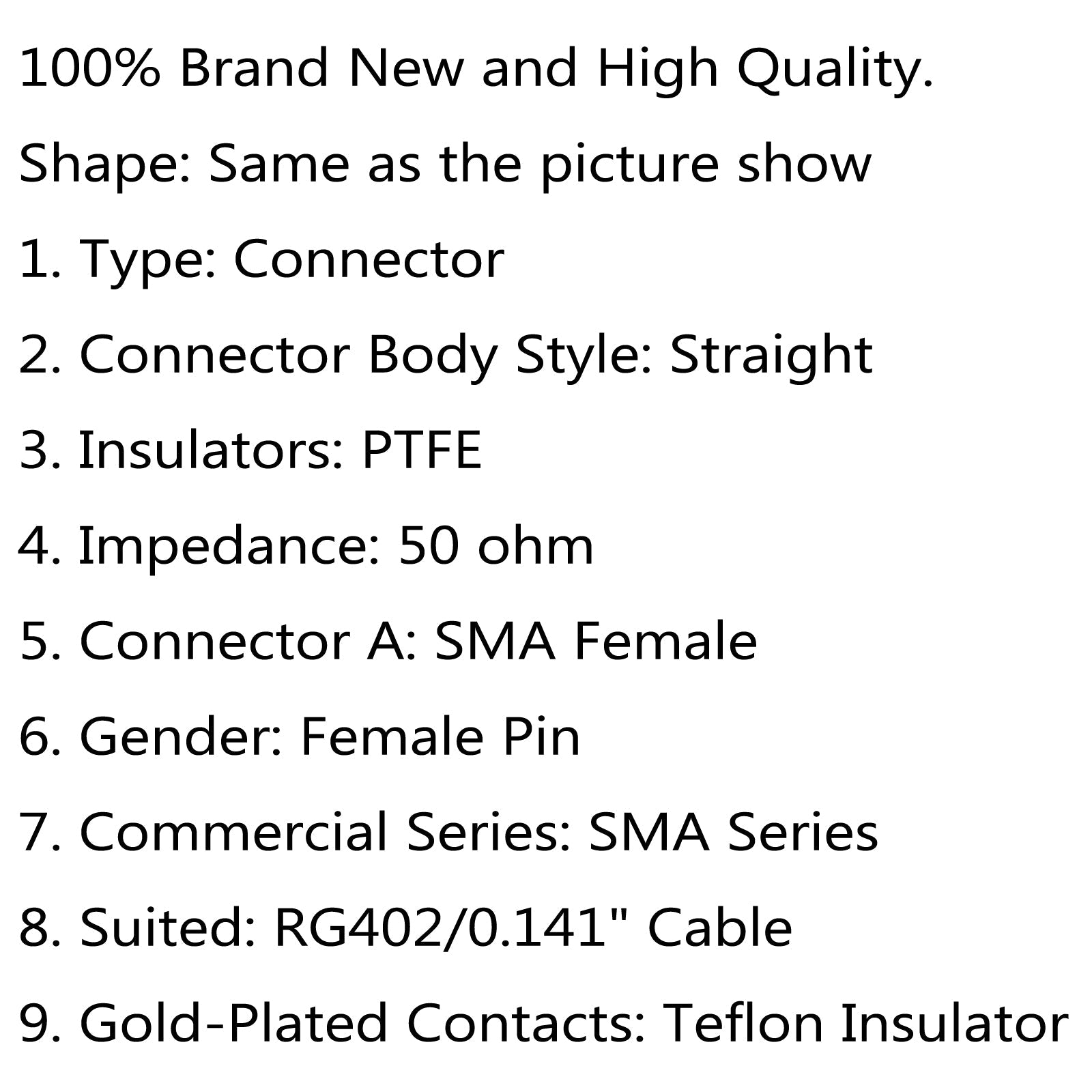 10 ks SMA samica jack spájkovacie pre polotuhý RG402 0.141" Káblový RF konektor