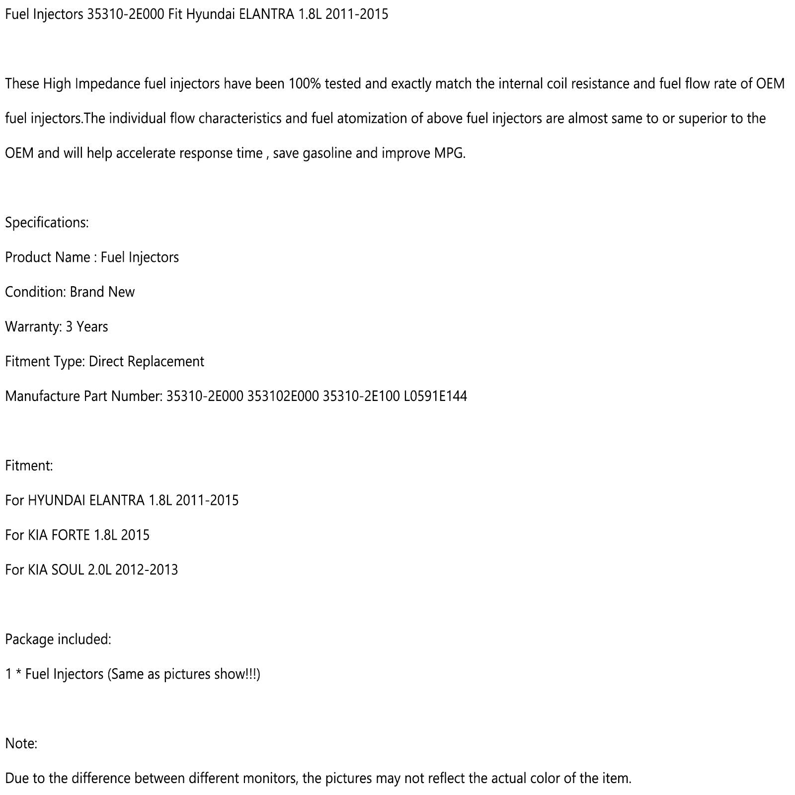 1pcs injecteurs de carburant 35310-2e000 Fit Hyundai Elantra 1.8L 2011-2015