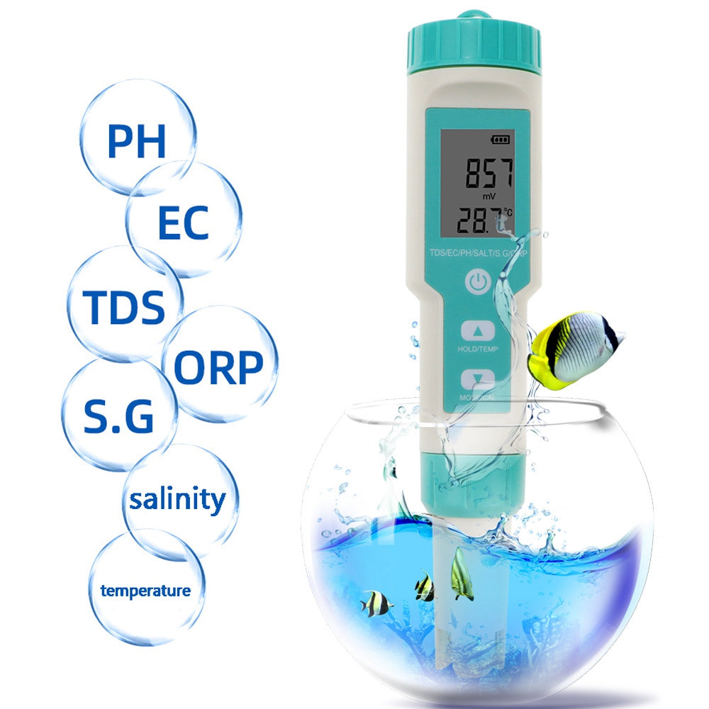 7-in-1 digitale zoutgehalte PH TDS TEMP SG EC ORP-tester Waterkwaliteitsmonitormeter